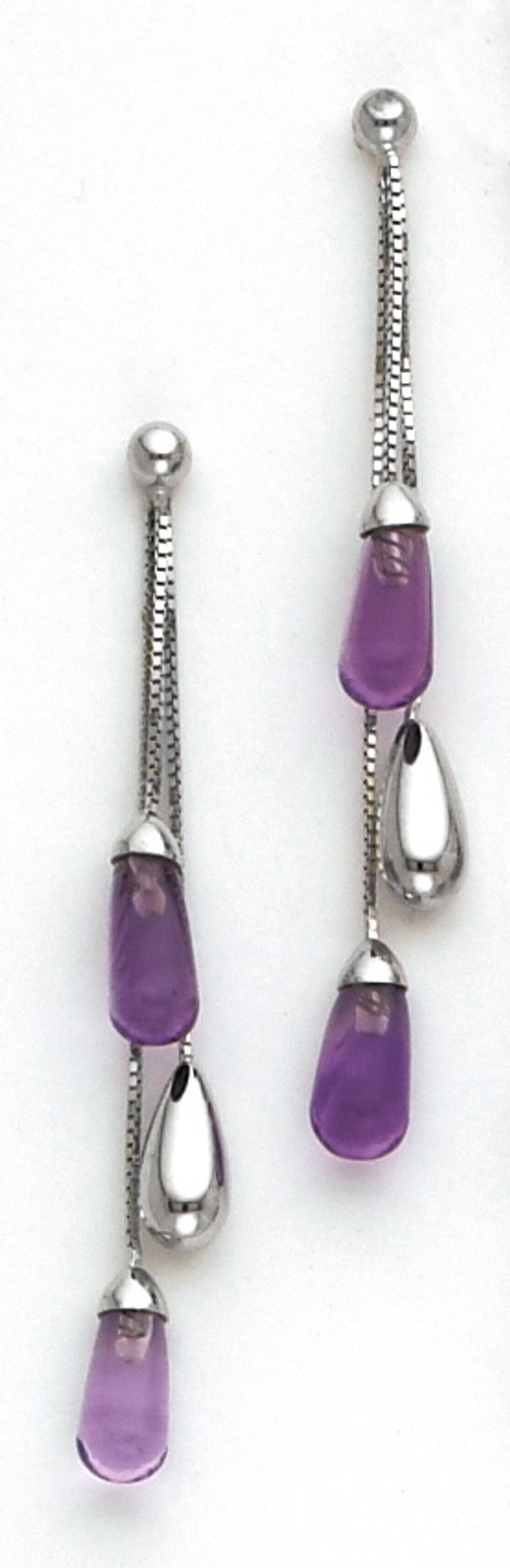 14k White Gold Three Strand 1.75 Inches Genuine Amethyst Stone Earring 14k White Gold Three Strand 1.75 Inches Genuine Amethyst Stone Earring
