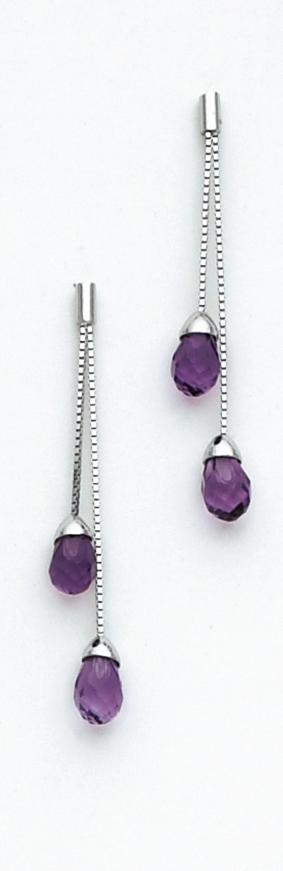 14k White Gold Genuine Amethyst Stone 1.5 Inches Drop Earring 14k White Gold Genuine Amethyst Stone 1.5 Inches Drop Earring