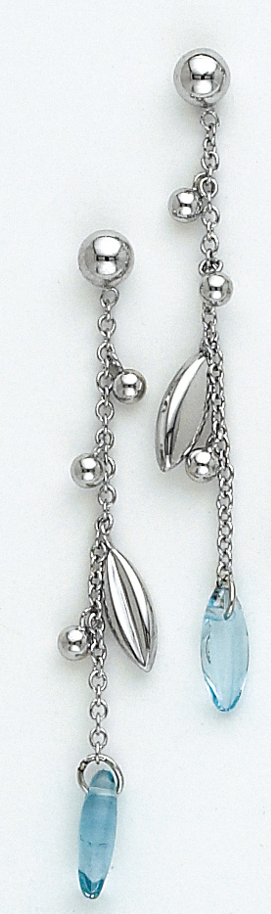 14k White 2 Inches Drop Gold Genuine Blue Topaz Stone Earring 14k White 2 Inches Drop Gold Genuine Blue Topaz Stone Earring
