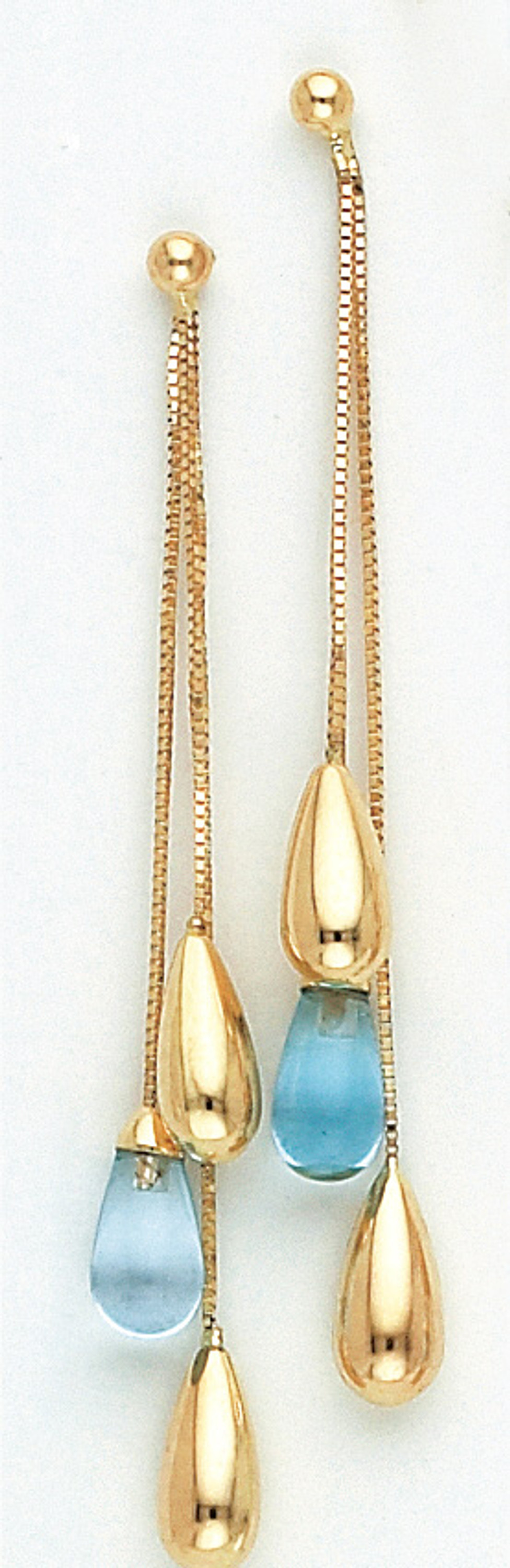 14k Yellow Gold 2.25 Inches Drop Genuine Blue Topaz Stone Earring 14k Yellow Gold 2.25 Inches Drop Genuine Blue Topaz Stone Earring
