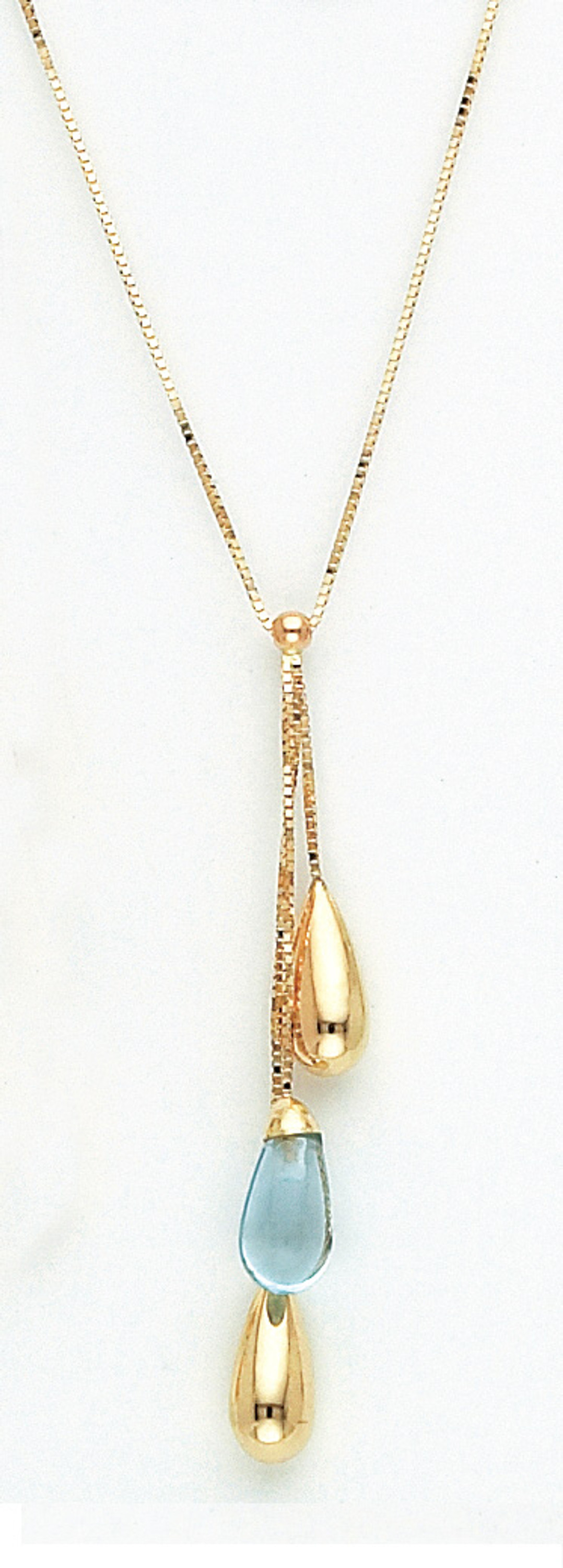 14k Yellow Gold 1.75 Inches Drop Genuine Blue Topaz Stone Necklace 14k Yellow Gold 1.75 Inches Drop Genuine Blue Topaz Stone Necklace