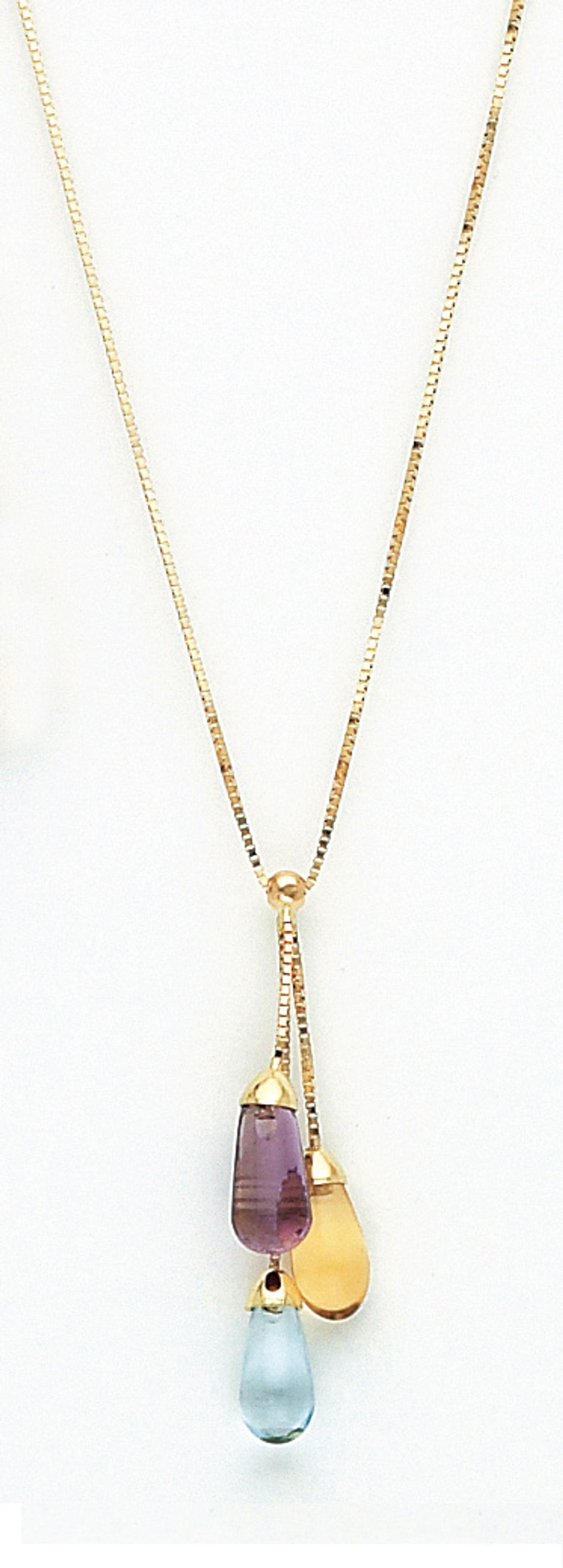 14k Yellow Gold Multi Strand Drop Genuine Blue Topaz, Yellow Topaz And Necklaces 14k Yellow Gold Multi Strand Drop Genuine Blue Topaz, Yellow Topaz And Necklaces