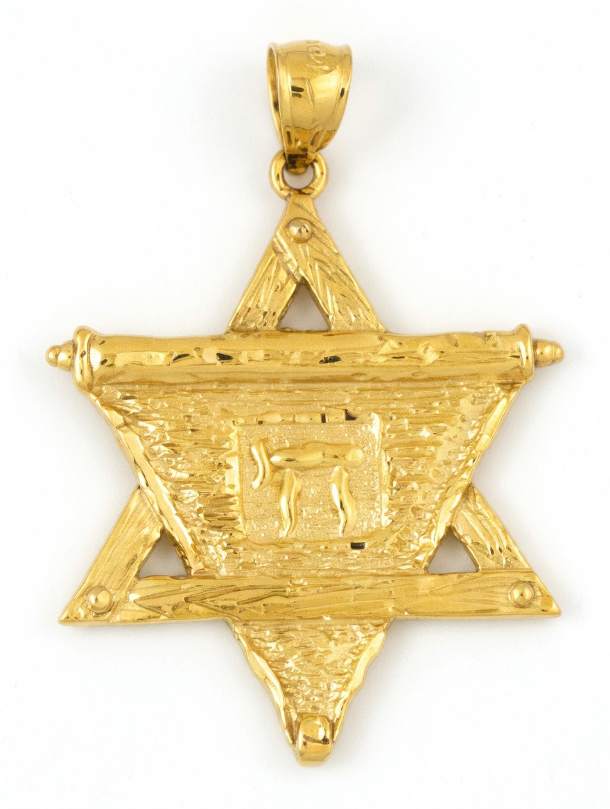14k Yellow Gold Star Of David 1.66 Inches High Charm (pendant)