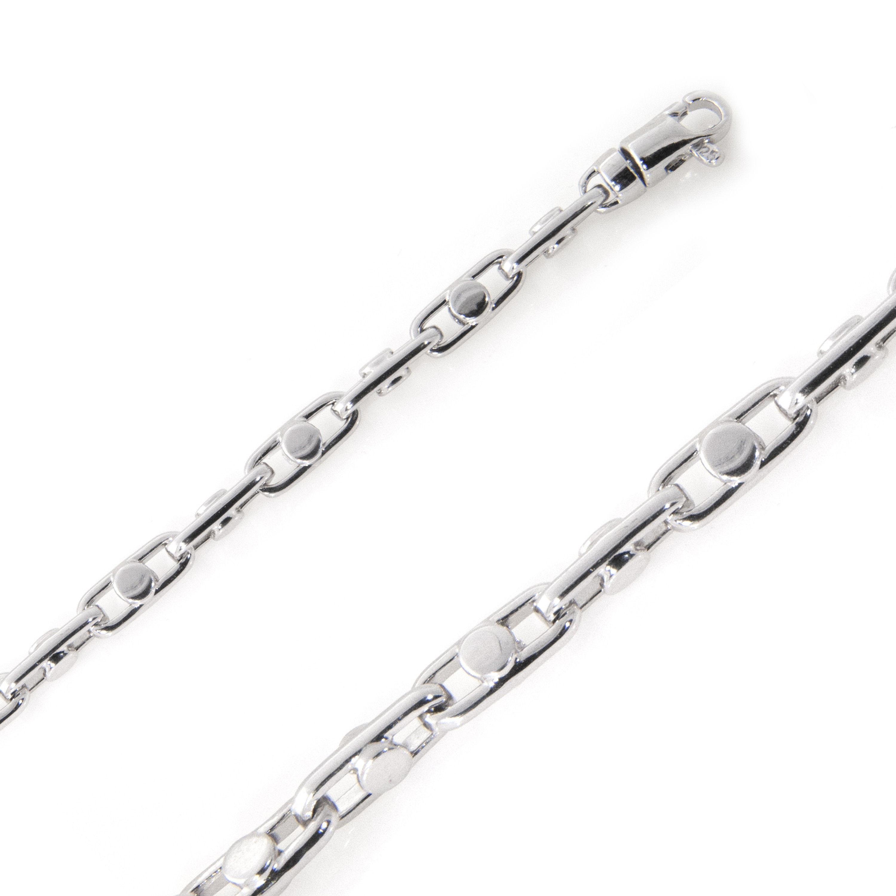 18k White Gold 4.1mm Fancy Hand Made Chain 8 Inches 18k White Gold 4.1mm Fancy Hand Made Chain 8 Inches