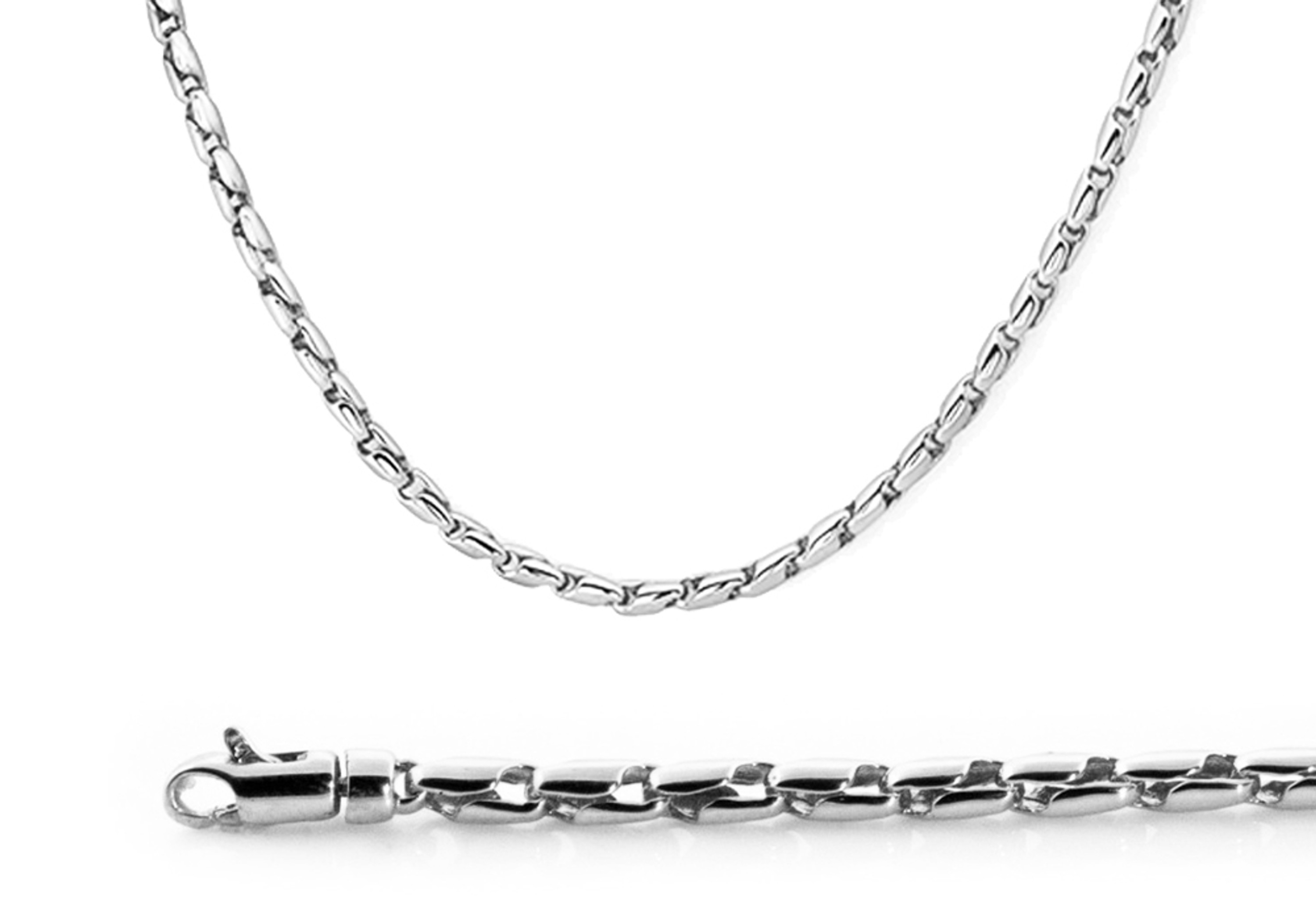 18k White Gold 3.2mm Modern Hand Made Chain 9 Inches 18k White Gold 3.2mm Modern Hand Made Chain 9 Inches