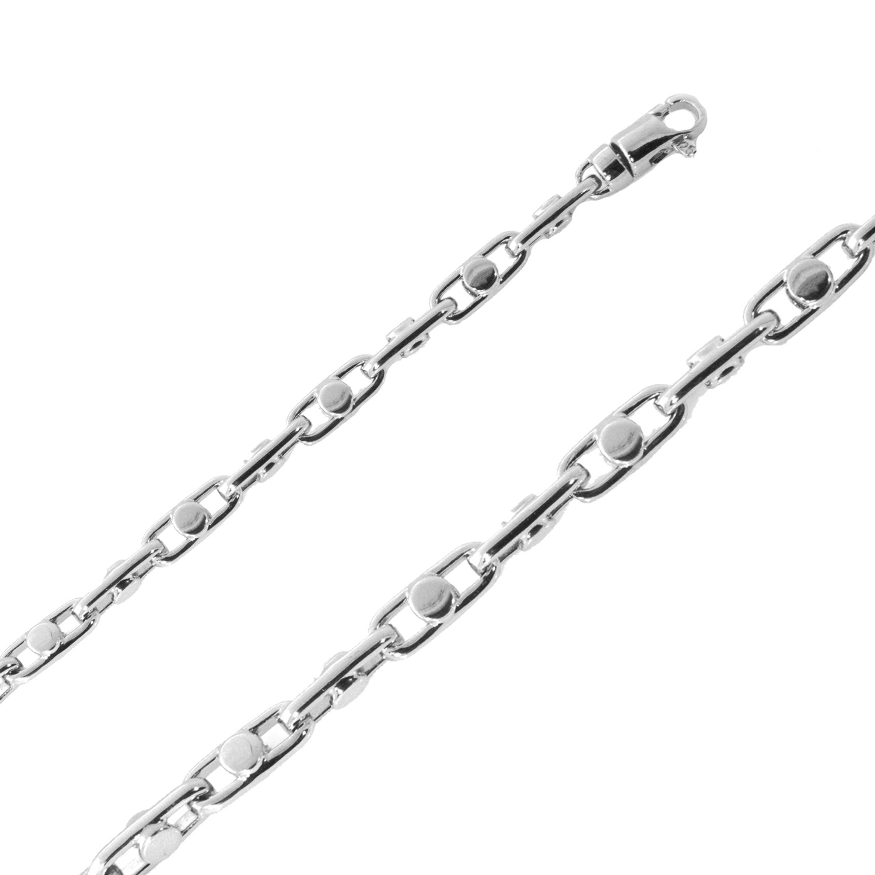 18k White Gold 5.0mm Handmade Bullet Links Chain 7 Inches 18k White Gold 5.0mm Handmade Bullet Links Chain 7 Inches