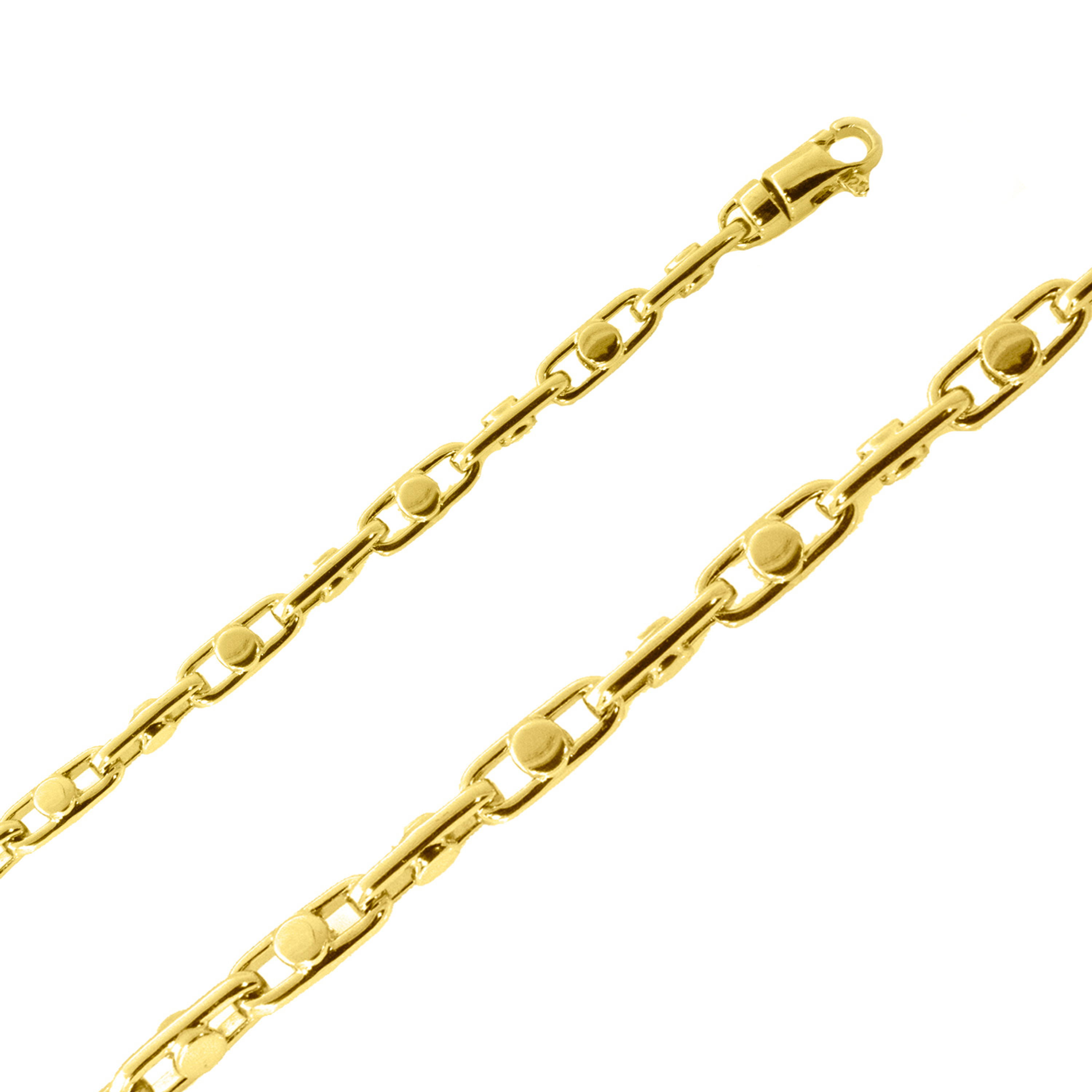 18K Yellow Gold 5.0mm Handmade Bullet Links Chain 8 Inches 18K Yellow Gold 5.0mm Handmade Bullet Links Chain 8 Inches