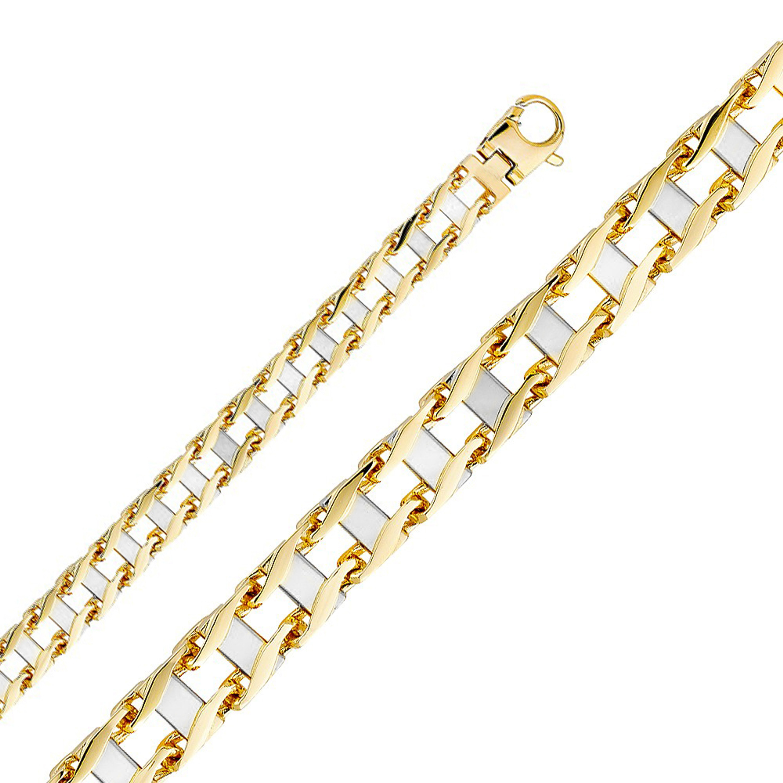 18K Yellow and White Gold Handmade Railroad Chain 10.0mm 9 Inches 18K Yellow and White Gold Handmade Railroad Chain 10.0mm 9 Inches