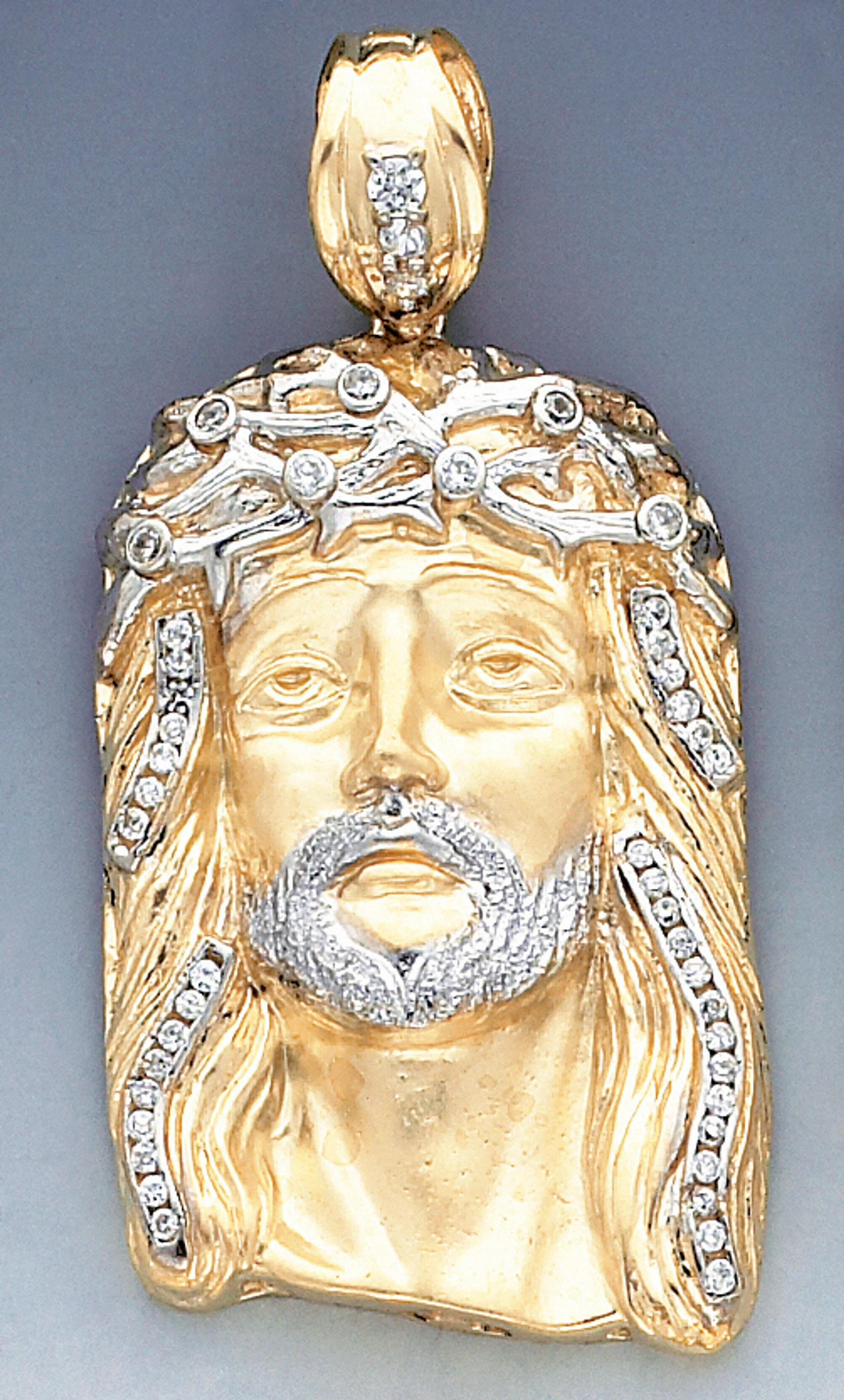 14k Gold 67.4mm Face Of Jesus With Cubic Zirconia Charm 14k Gold 67.4mm Face Of Jesus With Cubic Zirconia Charm