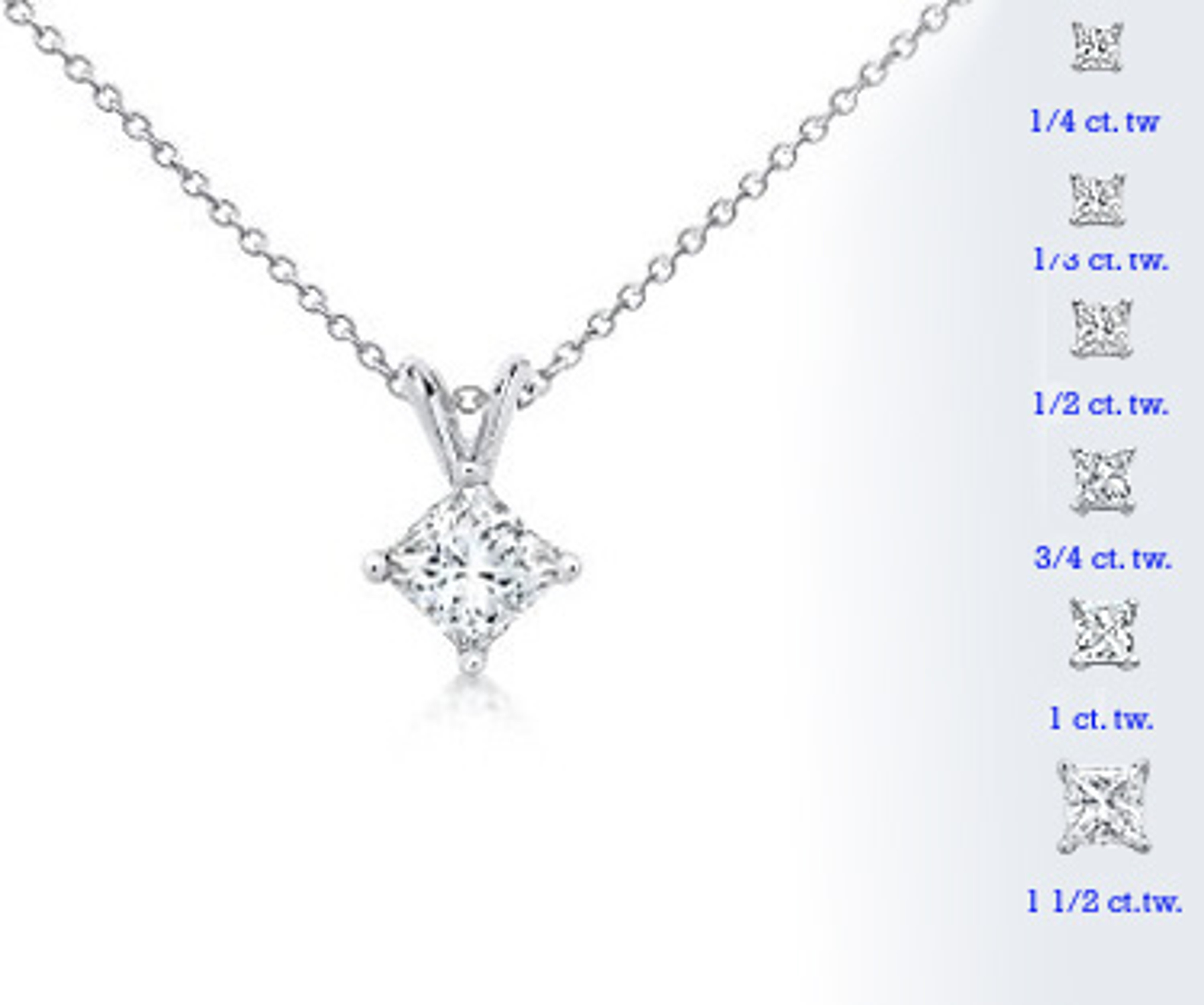 A 14k White Gold 1/2 Carat Princess-cut Diamond Four Prongs Pendant A 14k White Gold 1/2 Carat Princess-cut Diamond Four Prongs Pendant