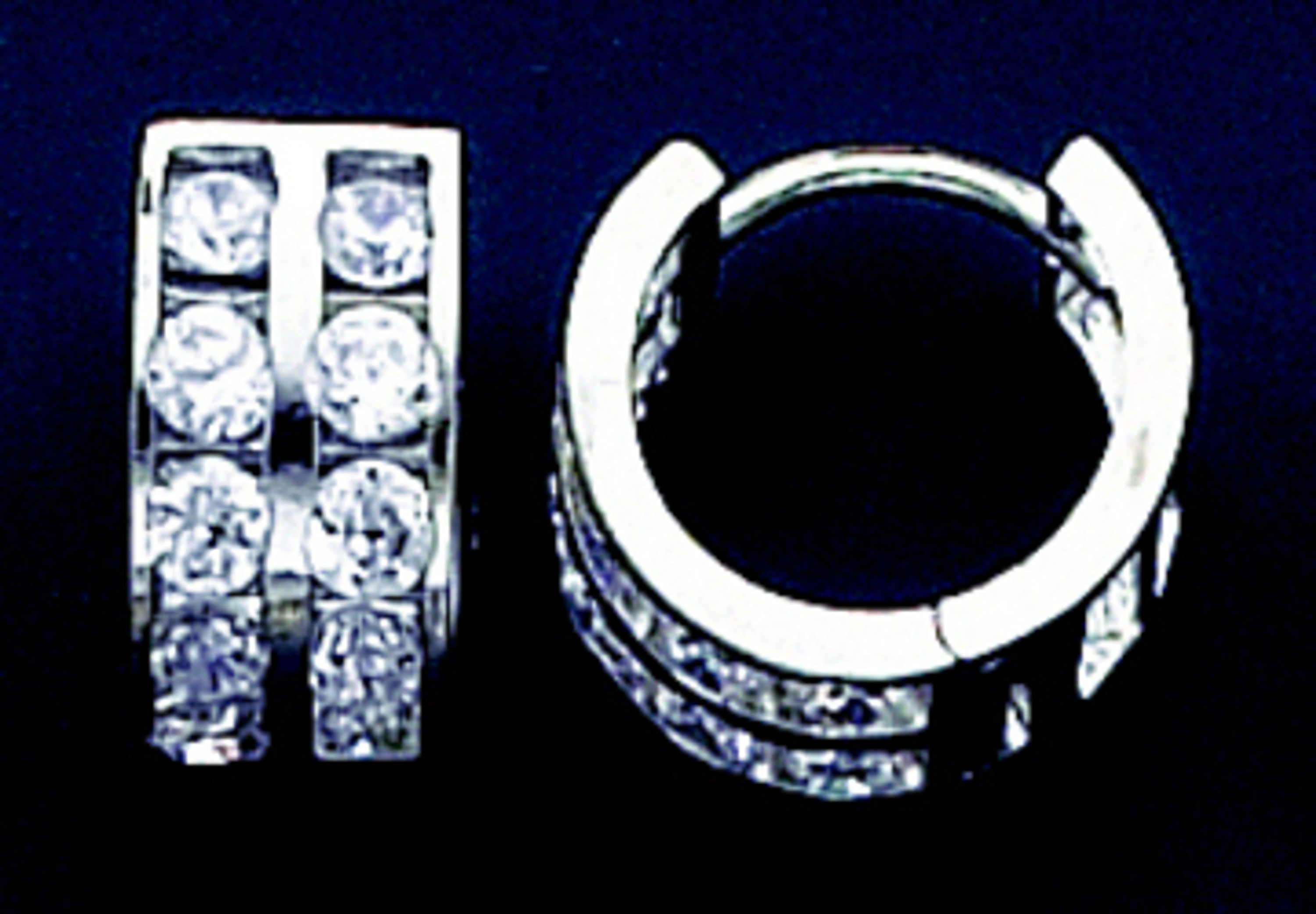 14k White Gold  6mm by 11.30mm Huggie Earring With Cubic Zirconia 14k White Gold  6mm by 11.30mm Huggie Earring With Cubic Zirconia