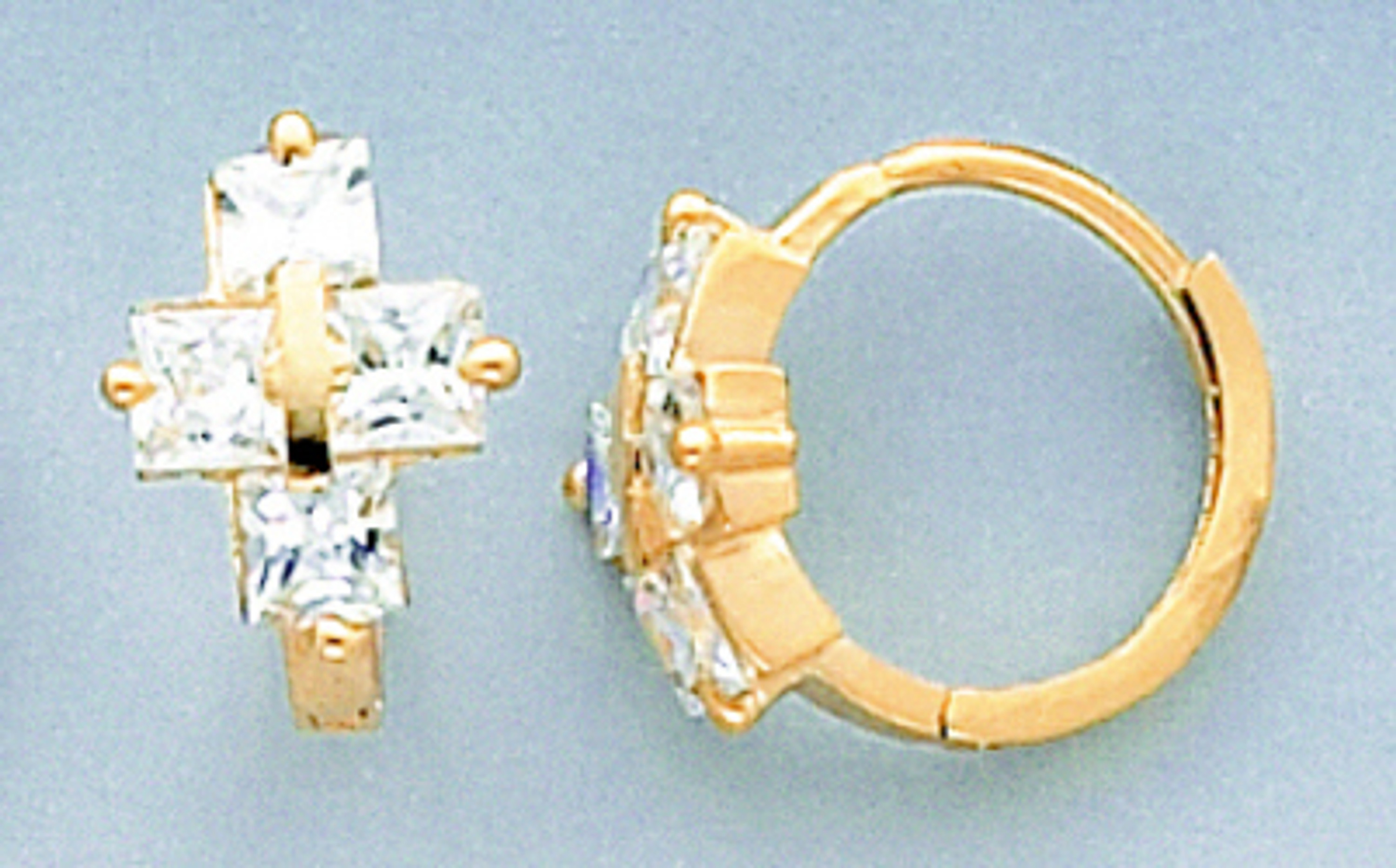 14k Gold 8.3mm Wide Huggie Earrings With Cubic Zirconia 14k Gold 8.3mm Wide Huggie Earrings With Cubic Zirconia