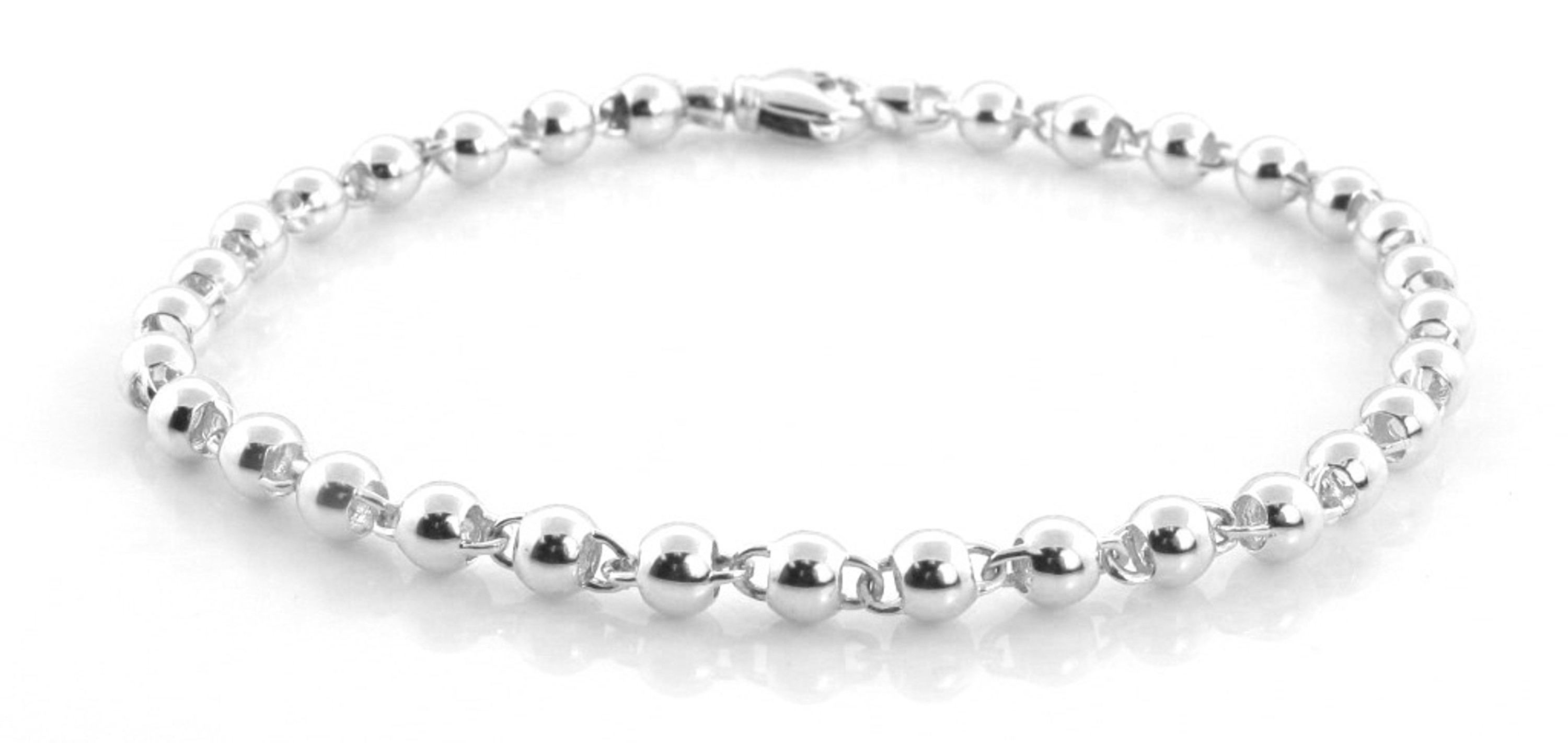 18k White Gold Hand Made Beaded Bracelet 5mm 8 Inches 18k White Gold Hand Made Beaded Bracelet 5mm 8 Inches