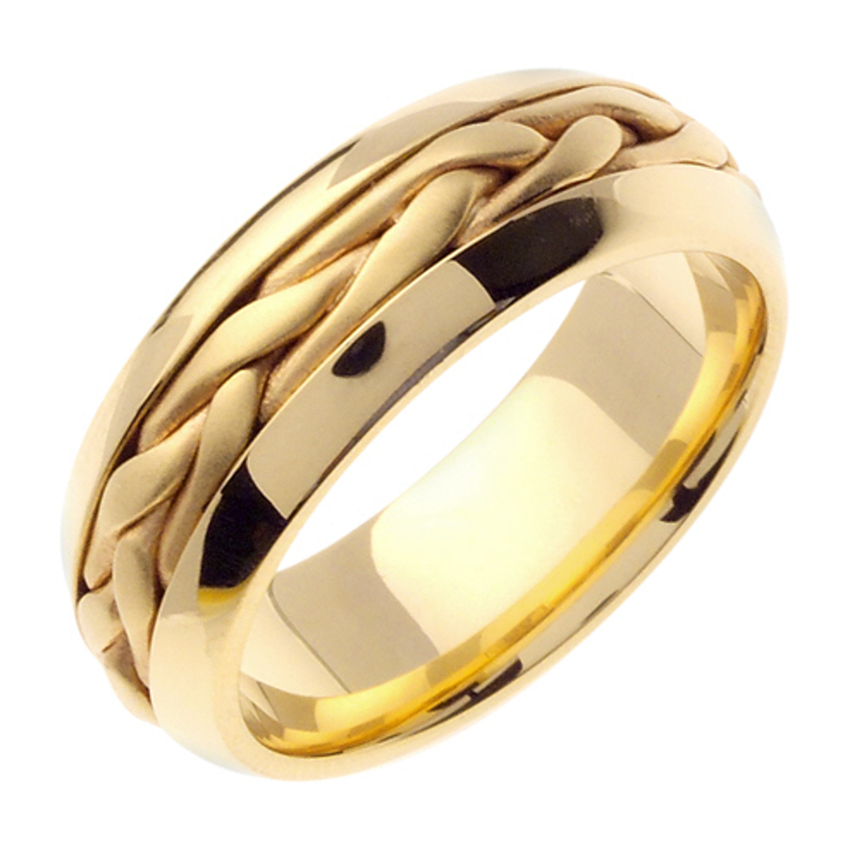 14k Yellow Gold 7mm With Center Braided Wedding Band 14k Yellow Gold 7mm With Center Braided Wedding Band