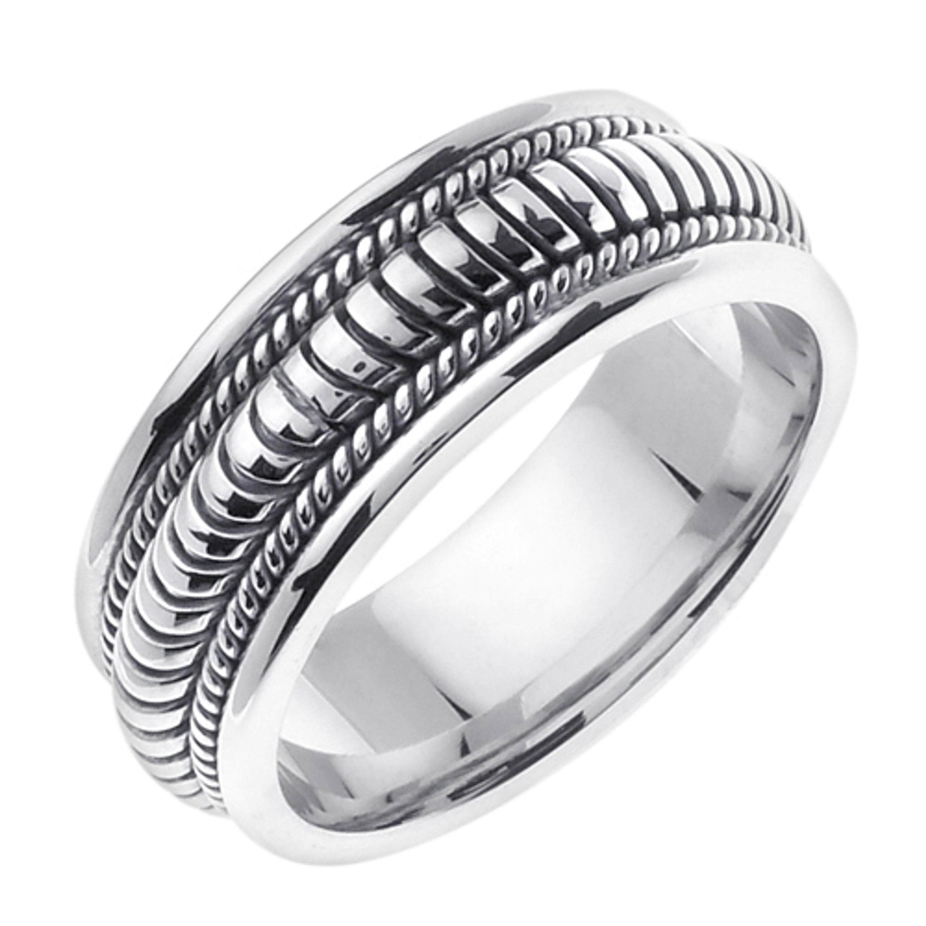 14k White Gold 8mm  Handmade Wedding Band (436) 14k White Gold 8mm  Handmade Wedding Band (436)