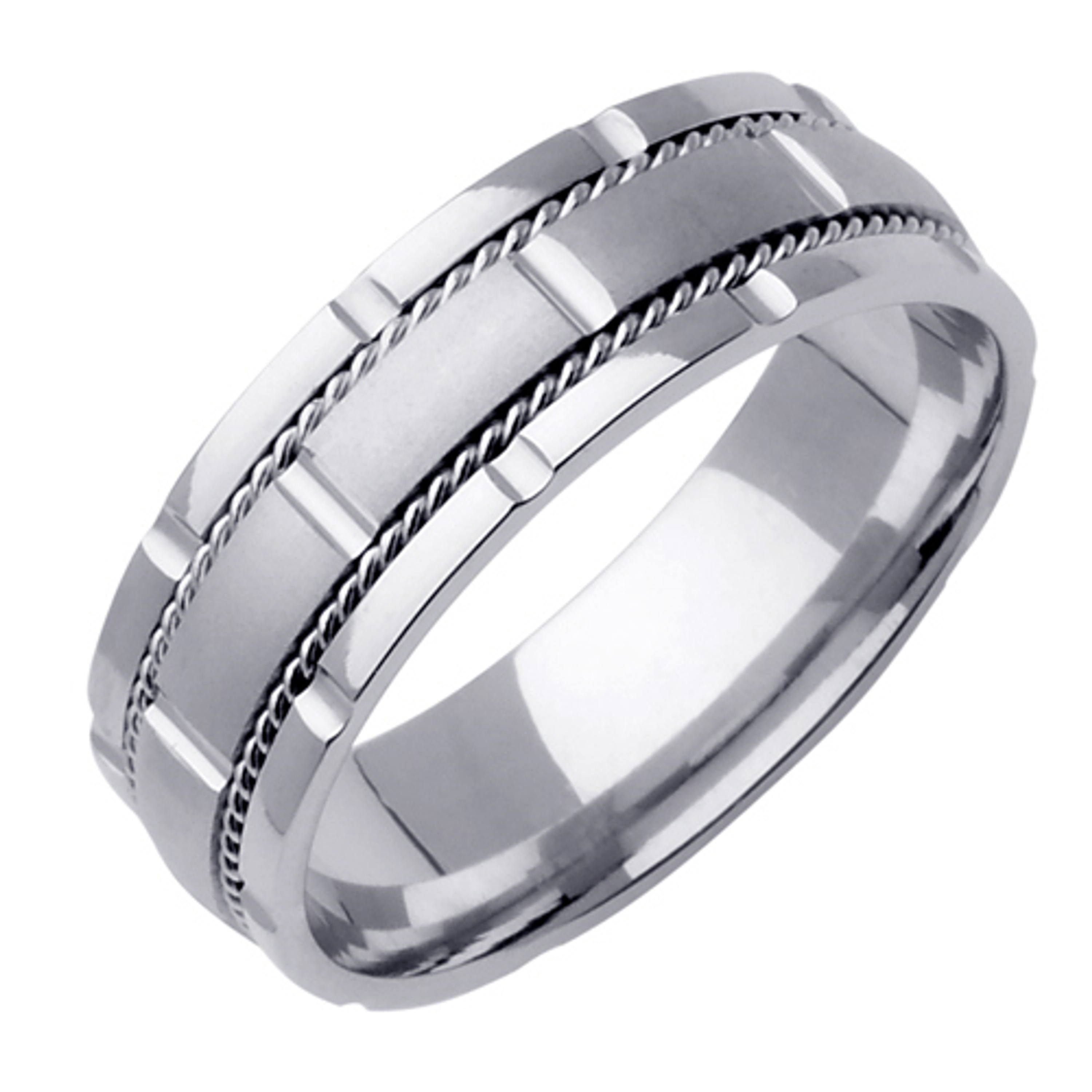 14k White Gold 7mm  Handmade Wedding Band (545) 14k White Gold 7mm  Handmade Wedding Band (545)