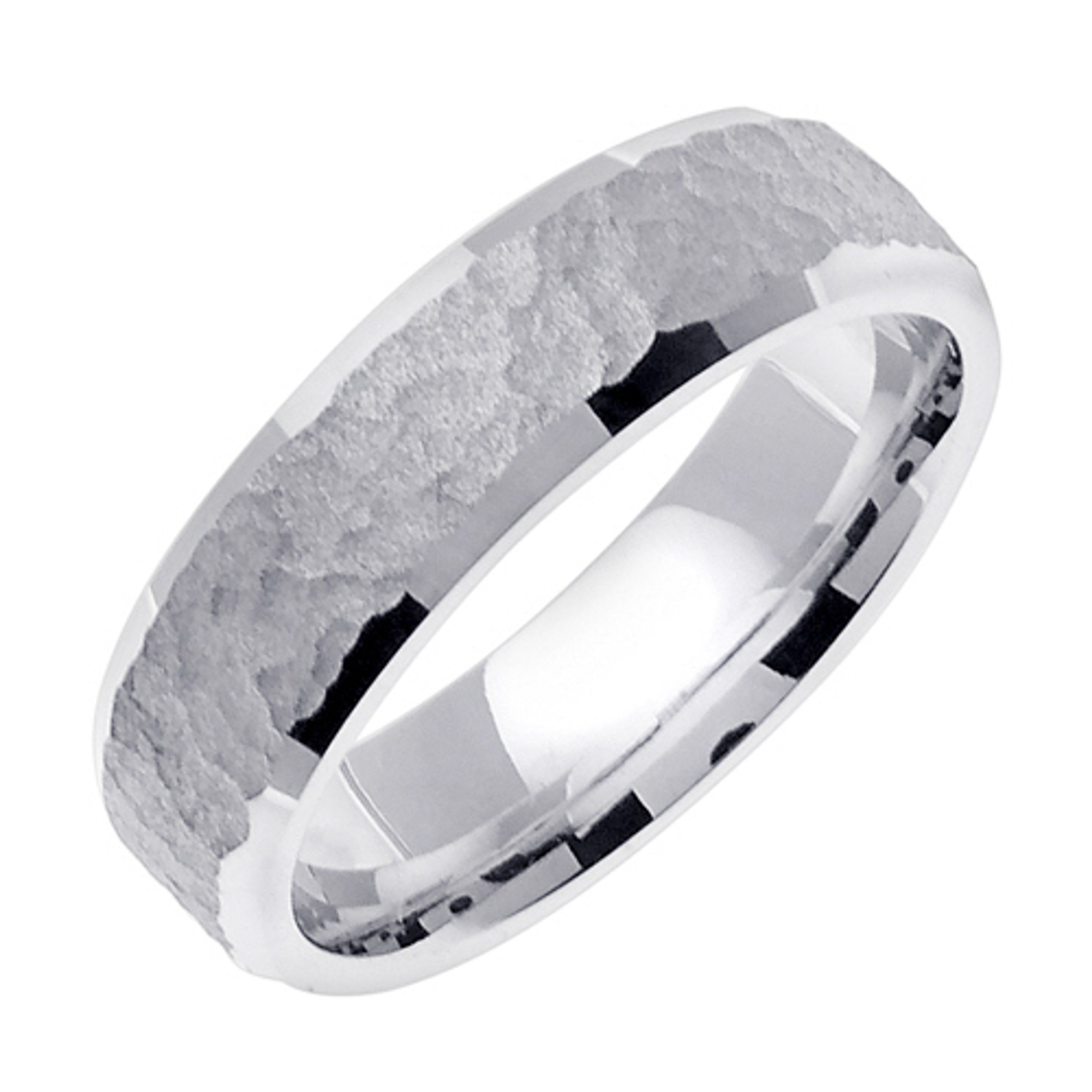 14k White Gold 6mm  Handmade Flat Hammered Wedding Band 14k White Gold 6mm  Handmade Flat Hammered Wedding Band