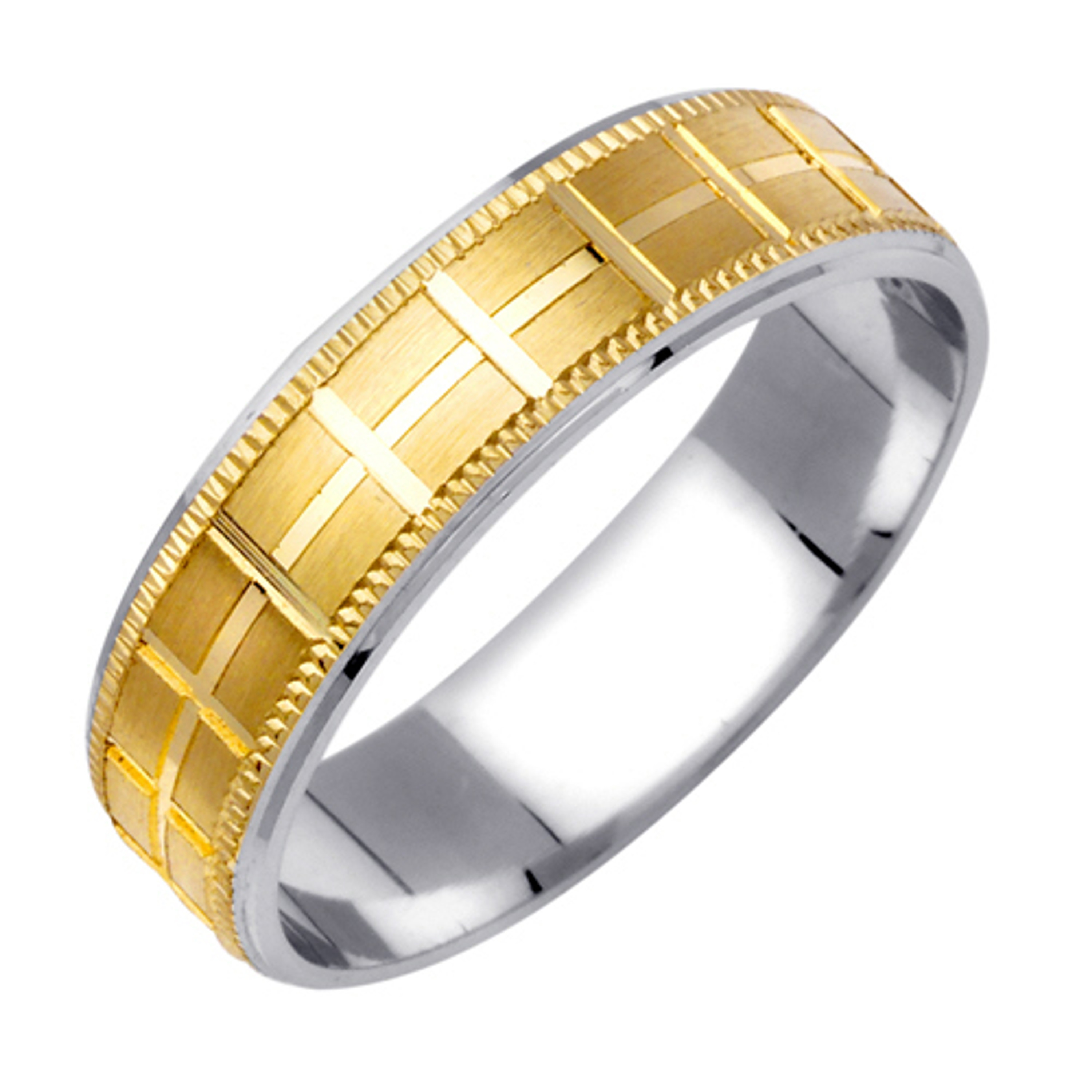 14K  6mm Wide Yellow Gold With a White Gold Center Handmade Wedding Band 14K  6mm Wide Yellow Gold With a White Gold Center Handmade Wedding Band