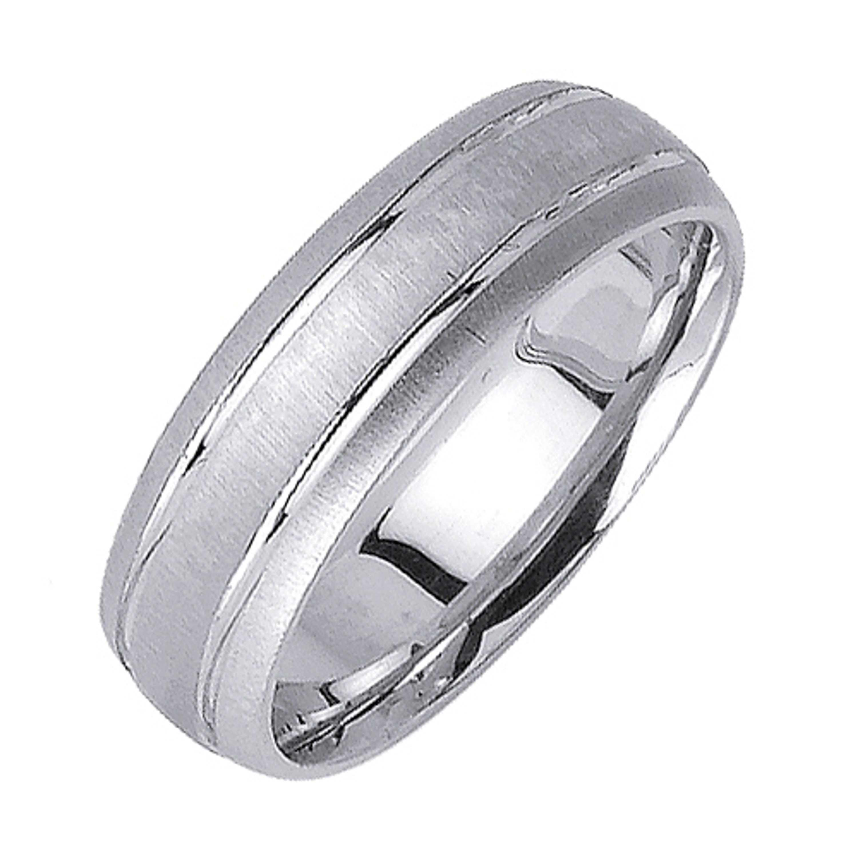 14K White Gold 6.5mm Wide Brushed Finish With 2 Polished Rows Wedding Band 14K White Gold 6.5mm Wide Brushed Finish With 2 Polished Rows Wedding Band