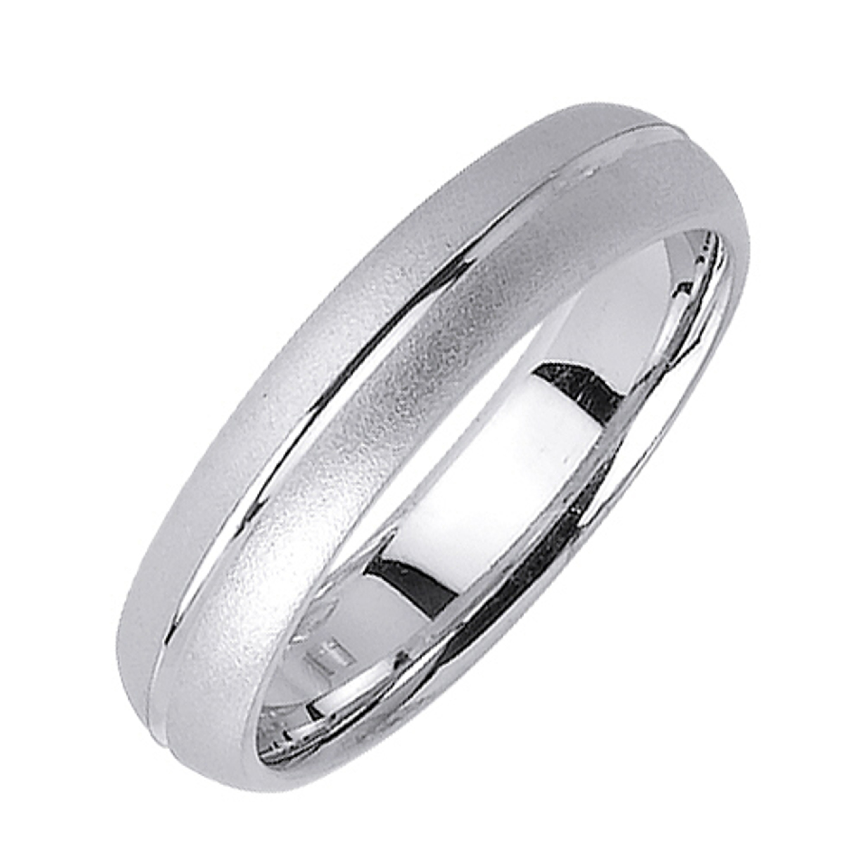 14K White Gold 5mm Wide Brushed Finish With One Polished Rows Wedding Band 14K White Gold 5mm Wide Brushed Finish With One Polished Rows Wedding Band