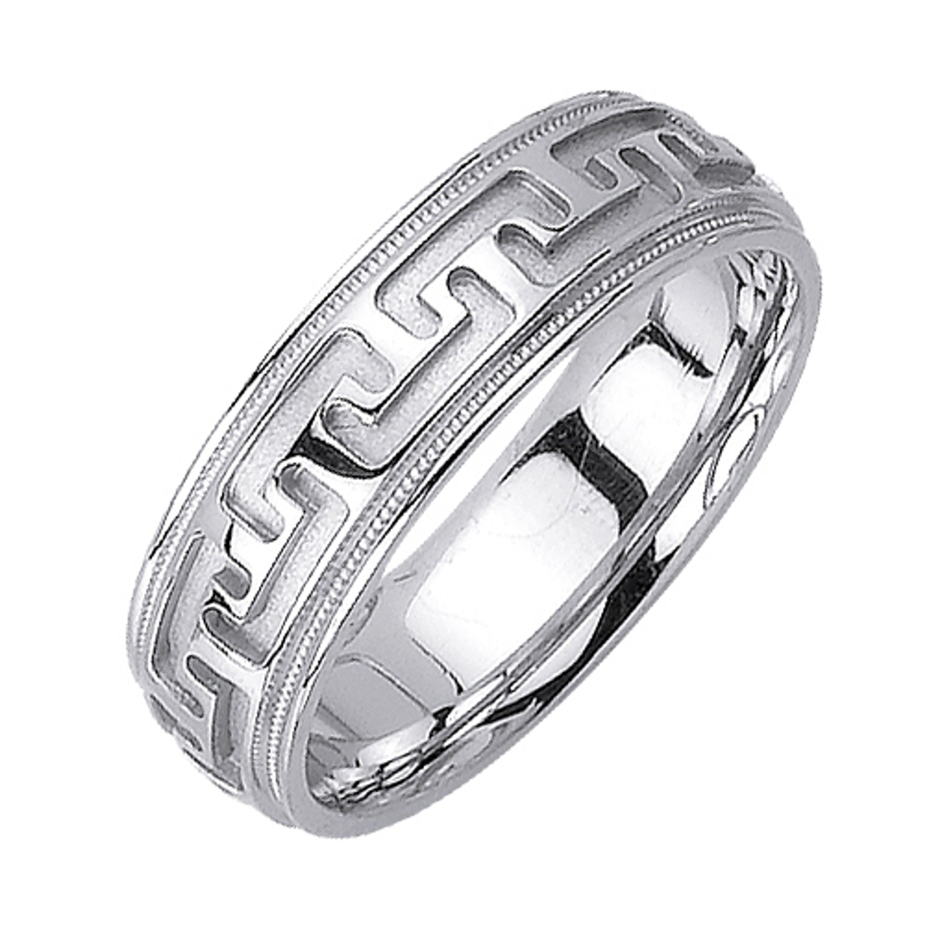 14K White Gold 6.5mm Wide Carved Out Greek Design Wedding Band 14K White Gold 6.5mm Wide Carved Out Greek Design Wedding Band