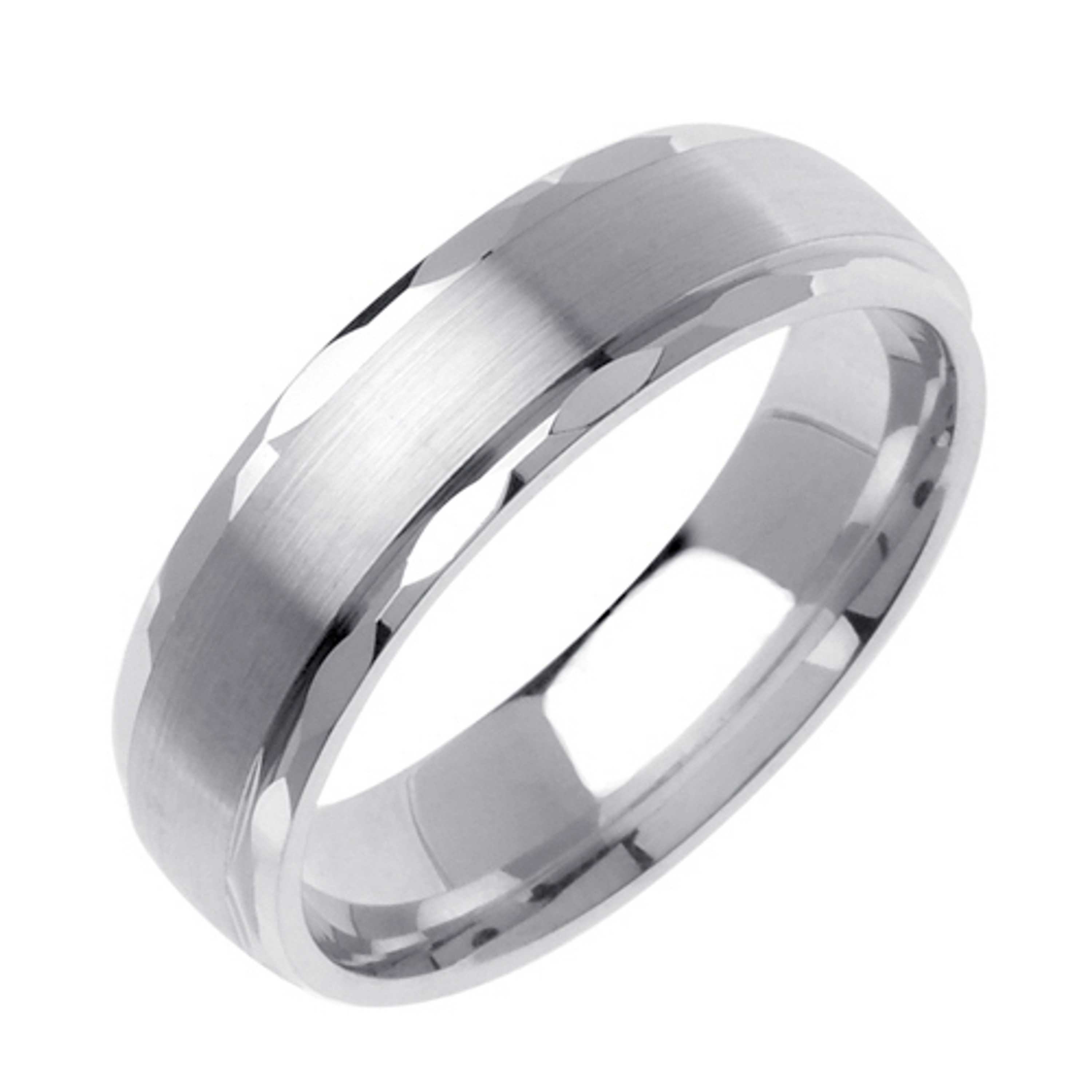 14K White Gold 6mm Wide Domed Brushed Finished Center With A Polished Edge  Wedding Band 14K White Gold 6mm Wide Domed Brushed Finished Center With A Polished Edge  Wedding Band