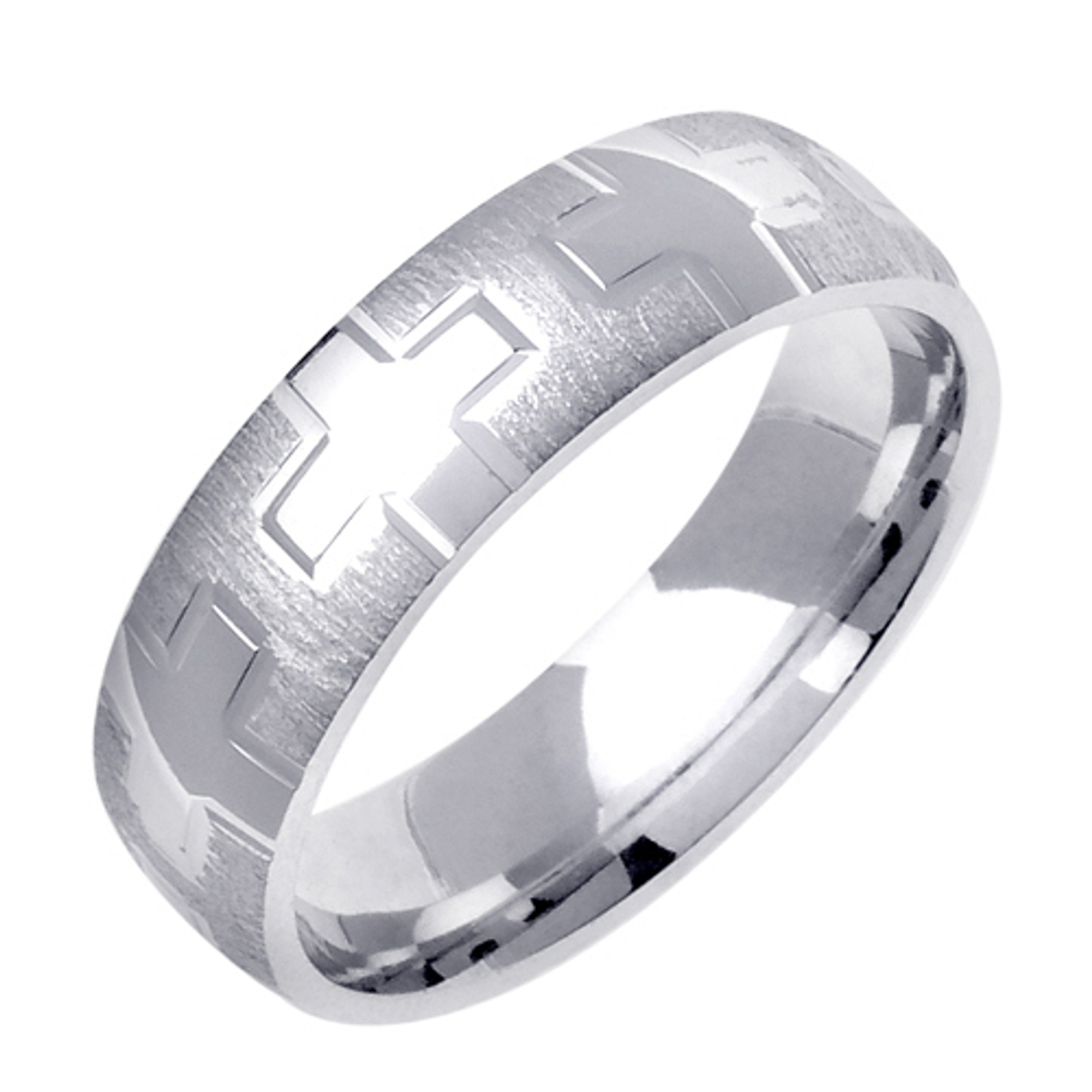 14k White Gold 6mm Fancy Cross Pattern Wedding Band 14k White Gold 6mm Fancy Cross Pattern Wedding Band