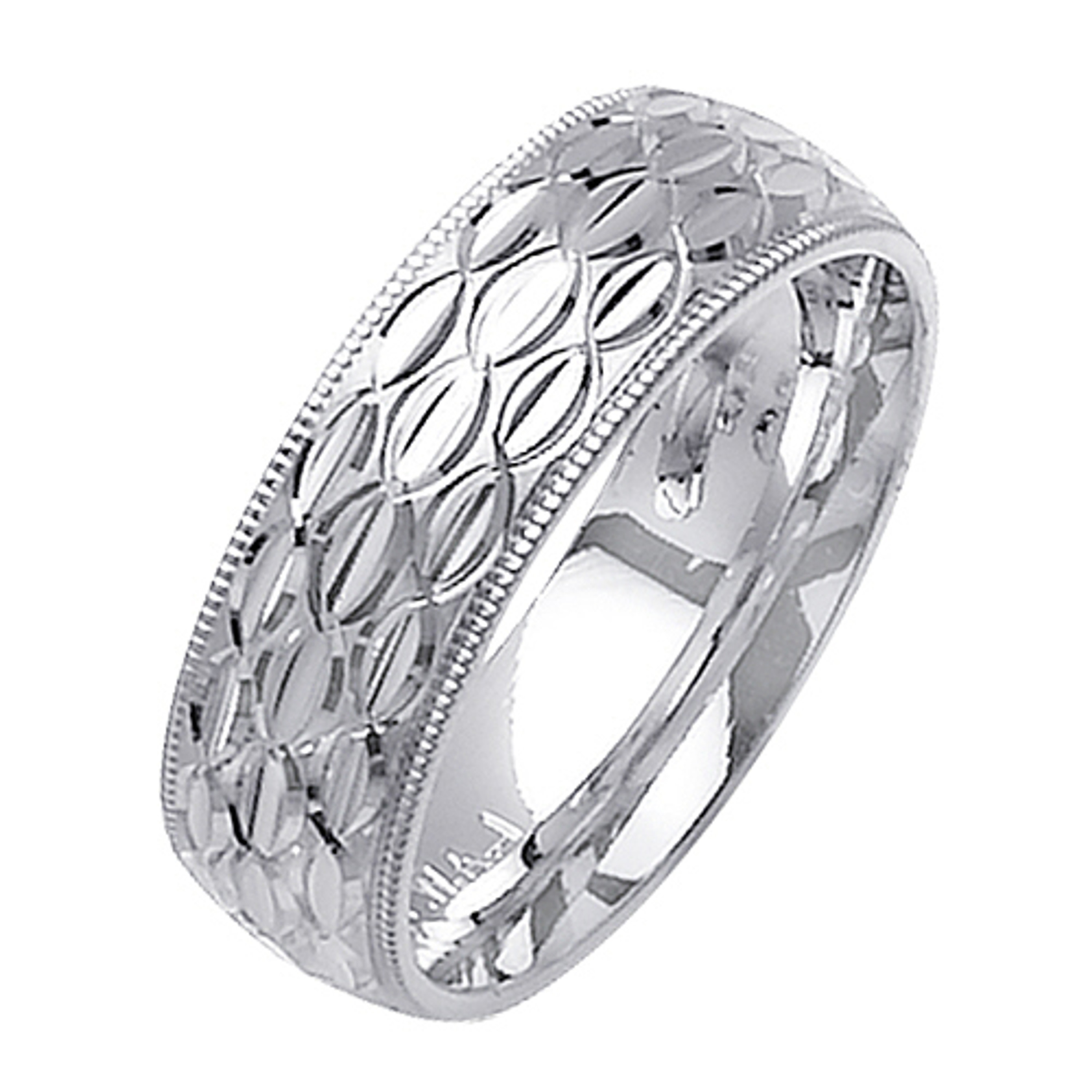 14K White Gold 7mm Wide Marquis Pattern Wedding Band 14K White Gold 7mm Wide Marquis Pattern Wedding Band
