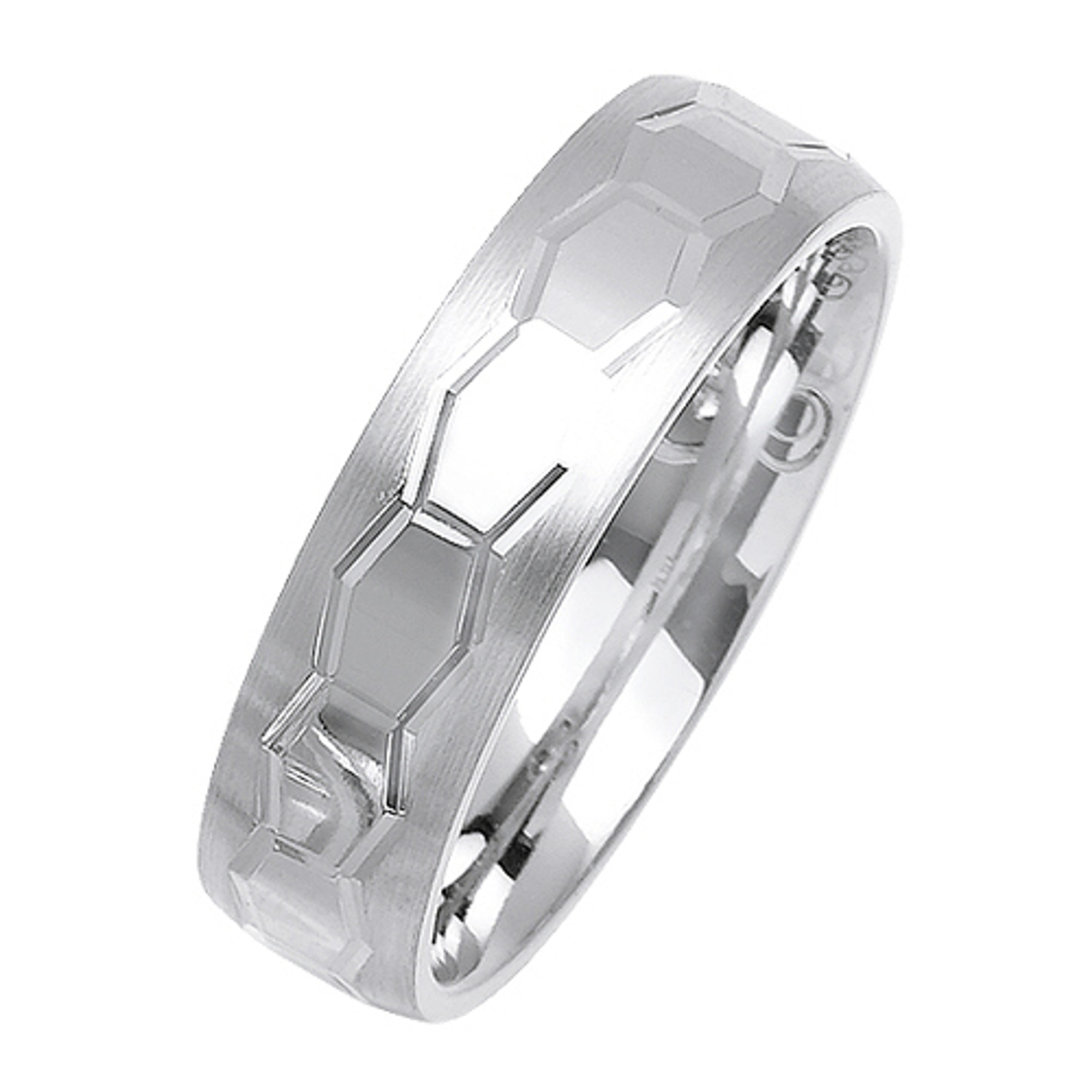 14K White Gold 6mm Wide Hexagon Pattern Wedding Band 14K White Gold 6mm Wide Hexagon Pattern Wedding Band