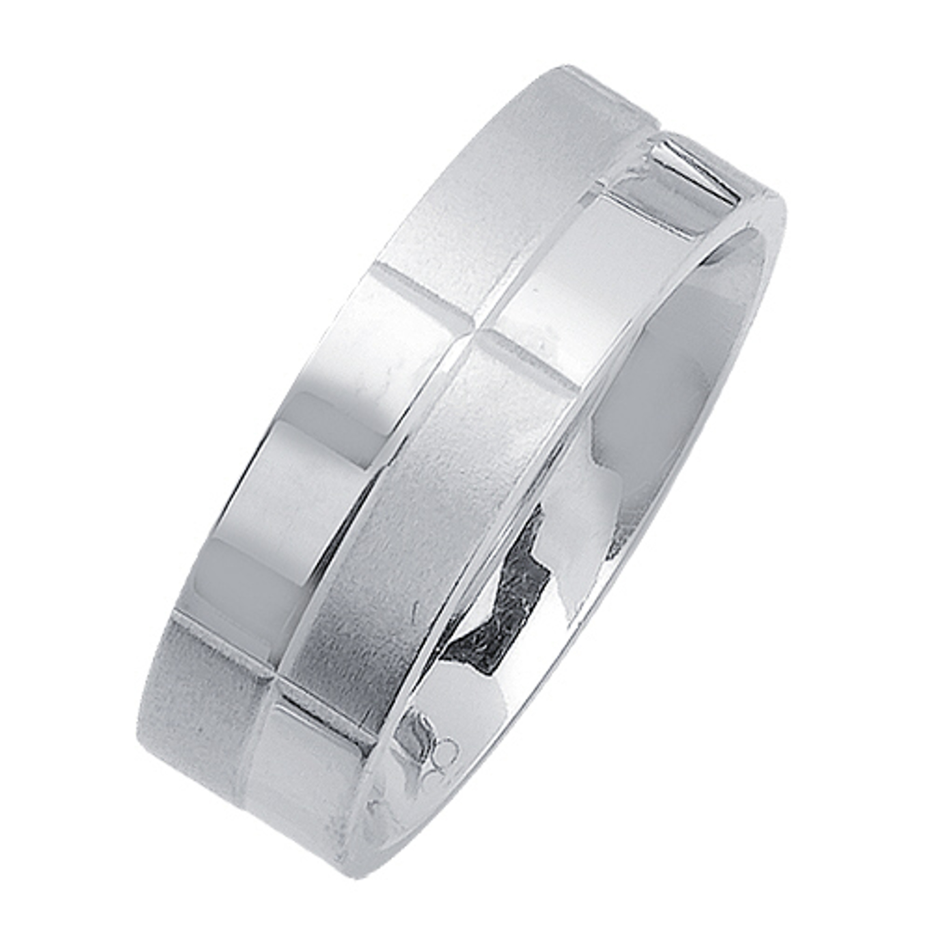 14K White Gold 7mm Wide Matte And Polished Pattern Wedding Band 14K White Gold 7mm Wide Matte And Polished Pattern Wedding Band