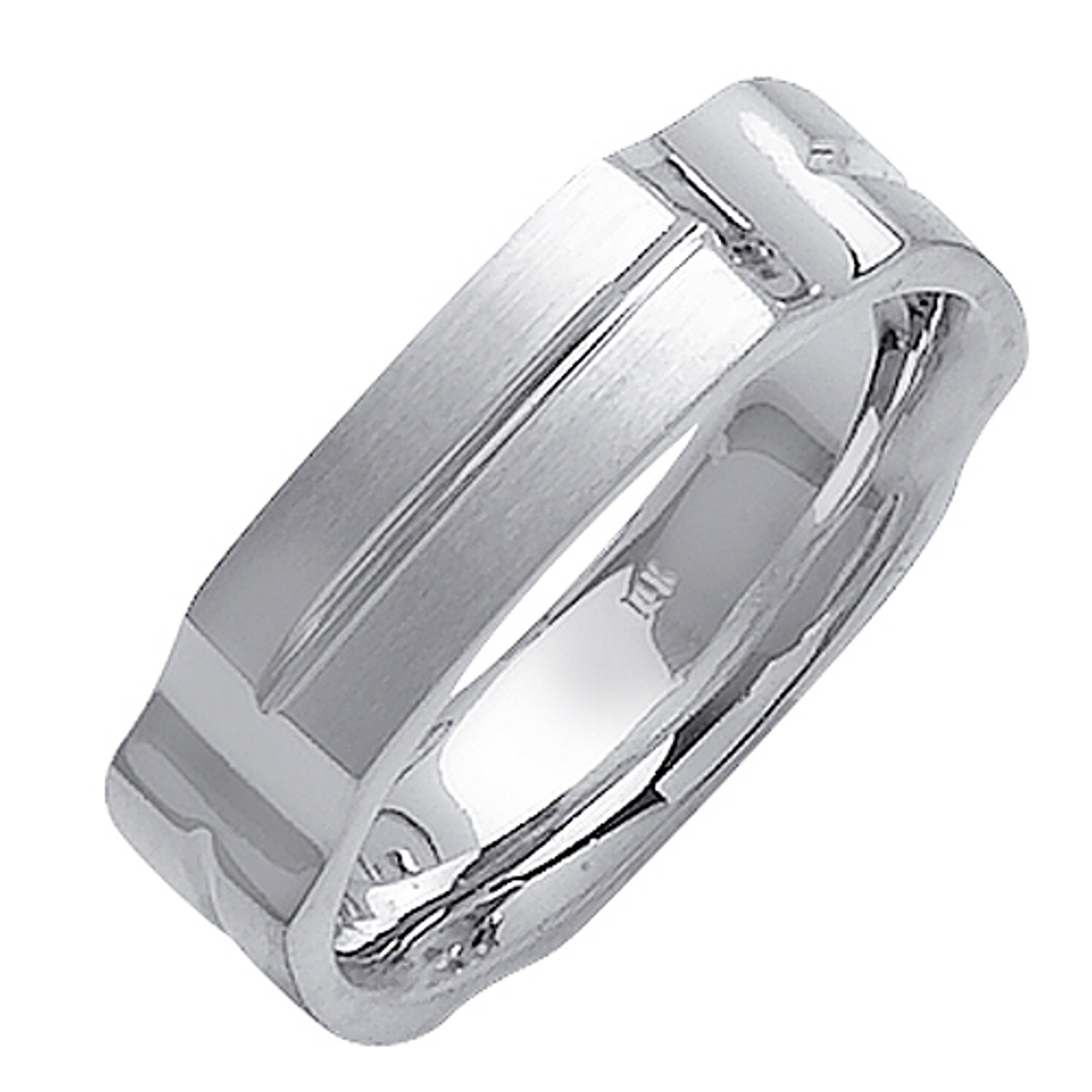 14K White Gold 6mm Wide Square Shaped With Concave Pattern Wedding Band 14K White Gold 6mm Wide Square Shaped With Concave Pattern Wedding Band