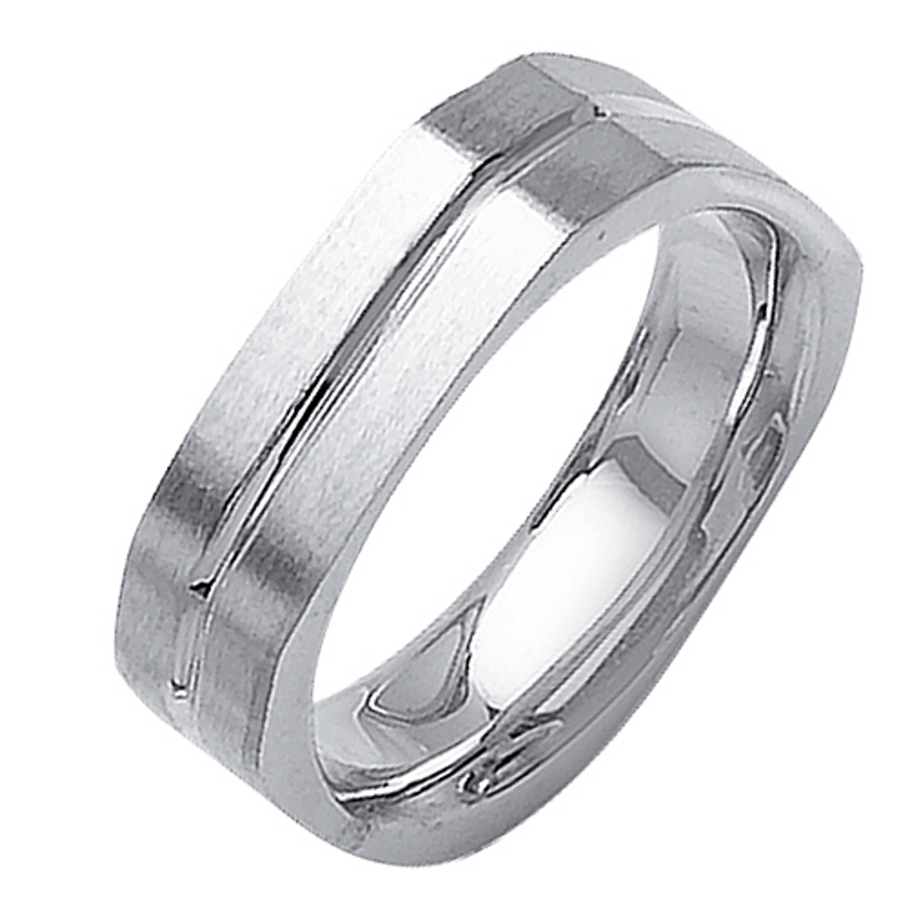 14K White Gold 6mm Wide Square Shaped With Matte Fishish With Center Line Wedding Band 14K White Gold 6mm Wide Square Shaped With Matte Fishish With Center Line Wedding Band