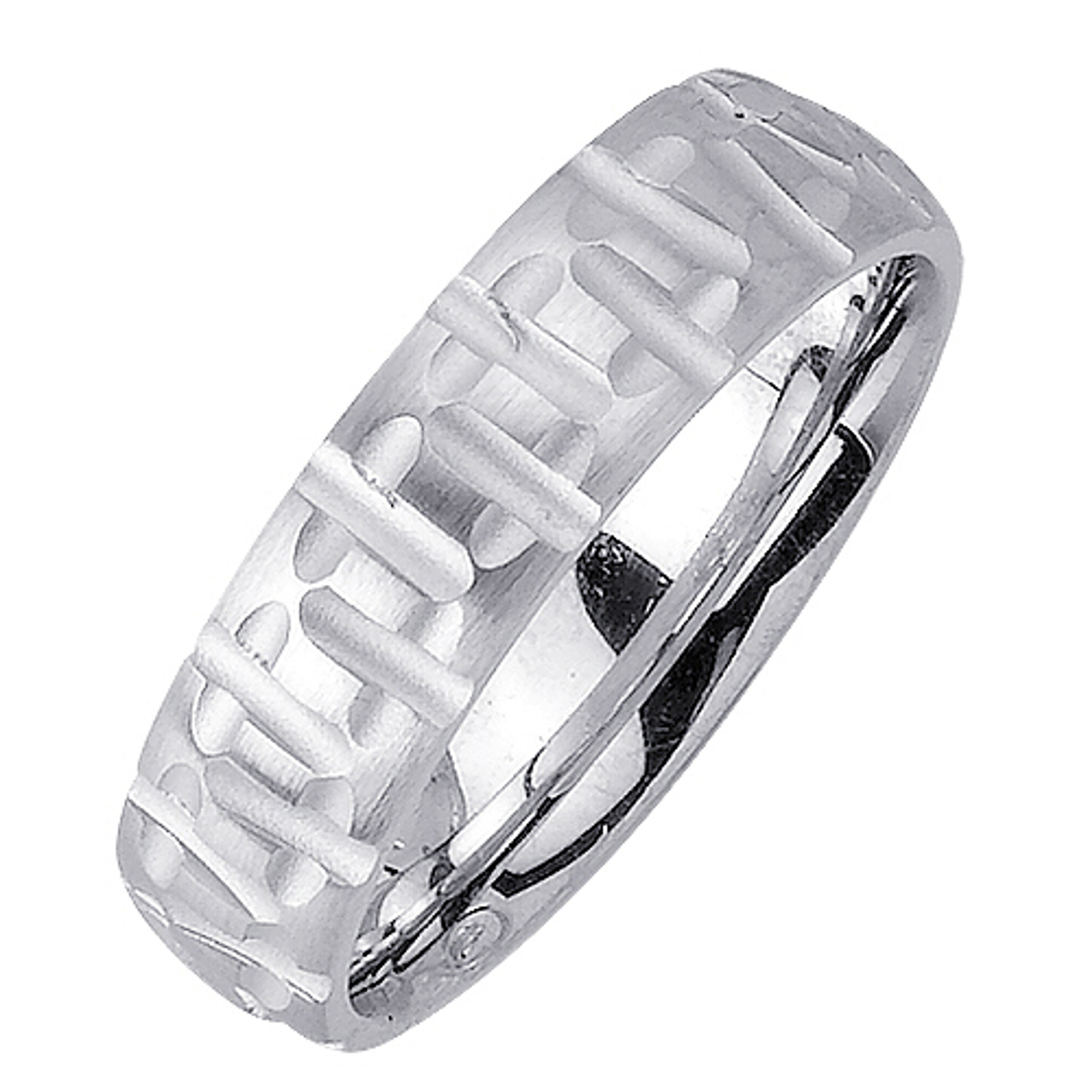 14K White Gold 6mm Wide Matte Finish With A Concave Patttern   Wedding Band 14K White Gold 6mm Wide Matte Finish With A Concave Patttern   Wedding Band