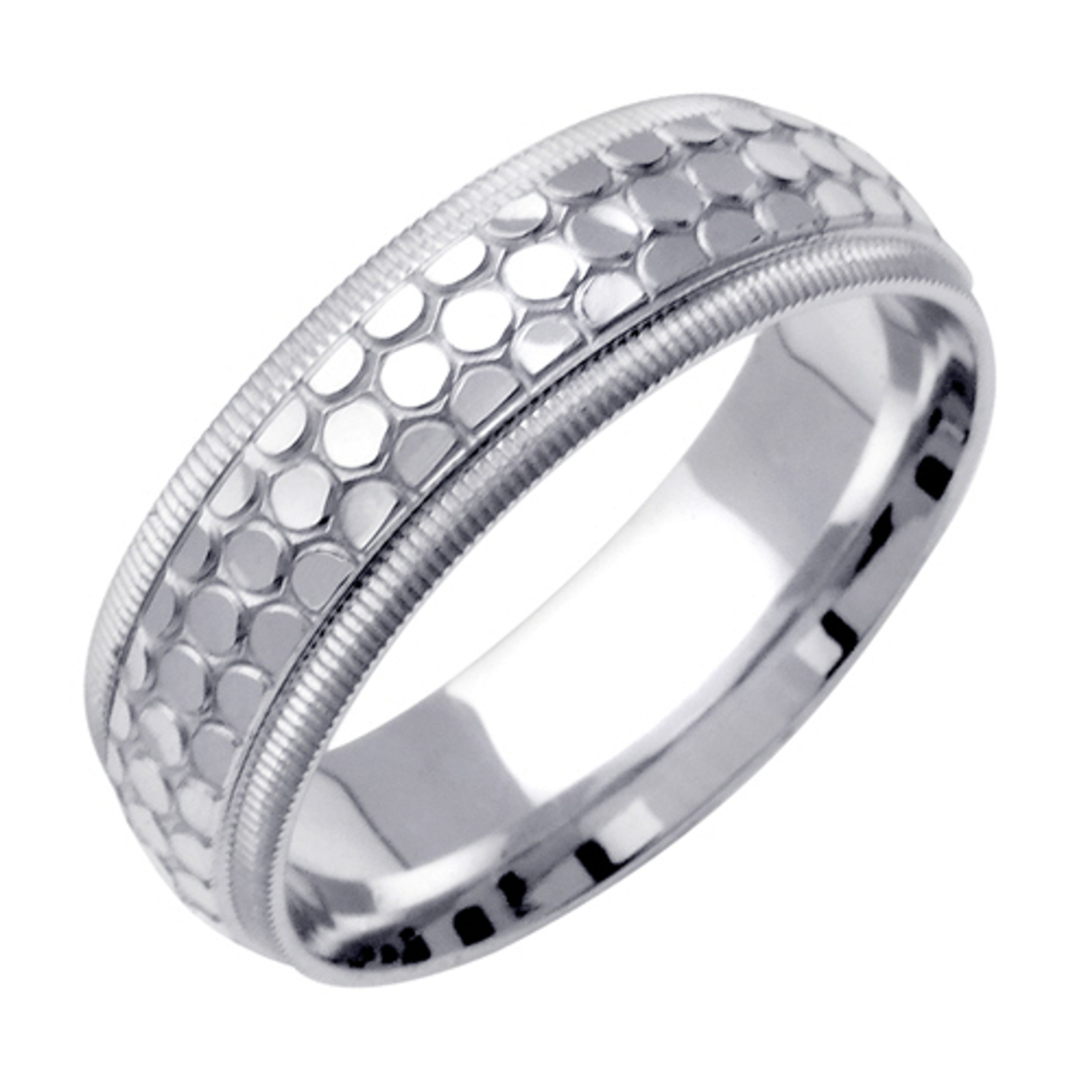 14K White Gold 6mm Wide Snake Pattern With Milgrain Edge Wedding Band 14K White Gold 6mm Wide Snake Pattern With Milgrain Edge Wedding Band