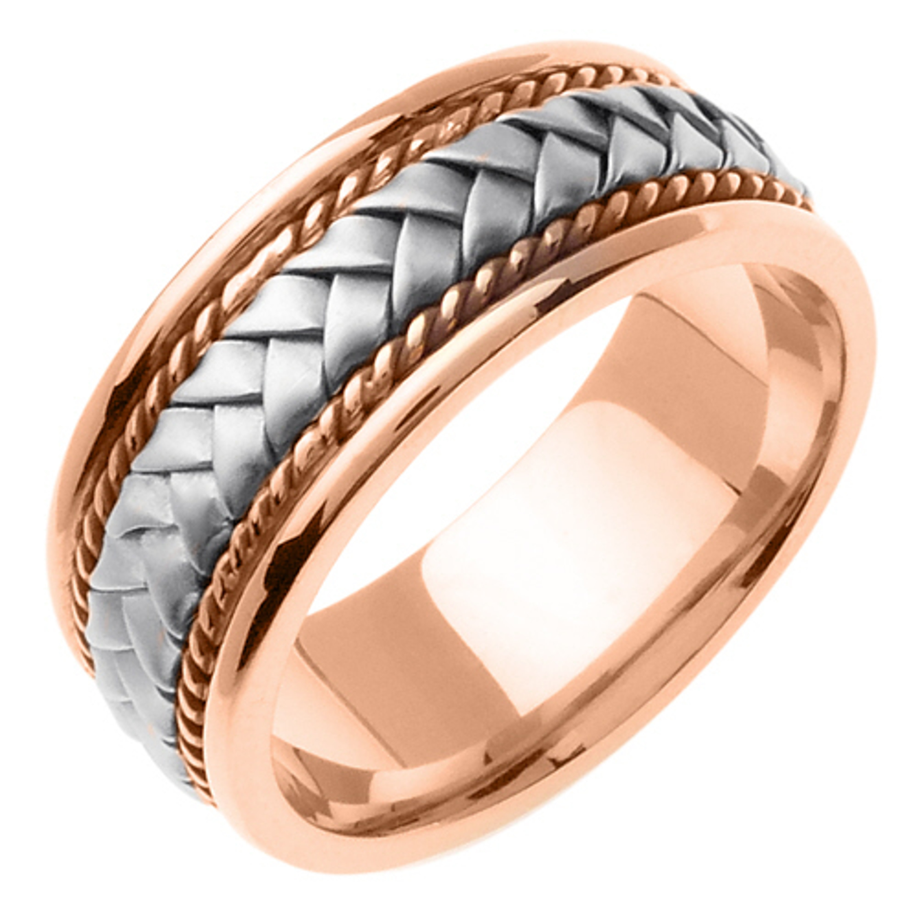 18k Rose Gold and White Gold. 8.5mm Wide Handmade Wedding Band 18k Rose Gold and White Gold. 8.5mm Wide Handmade Wedding Band