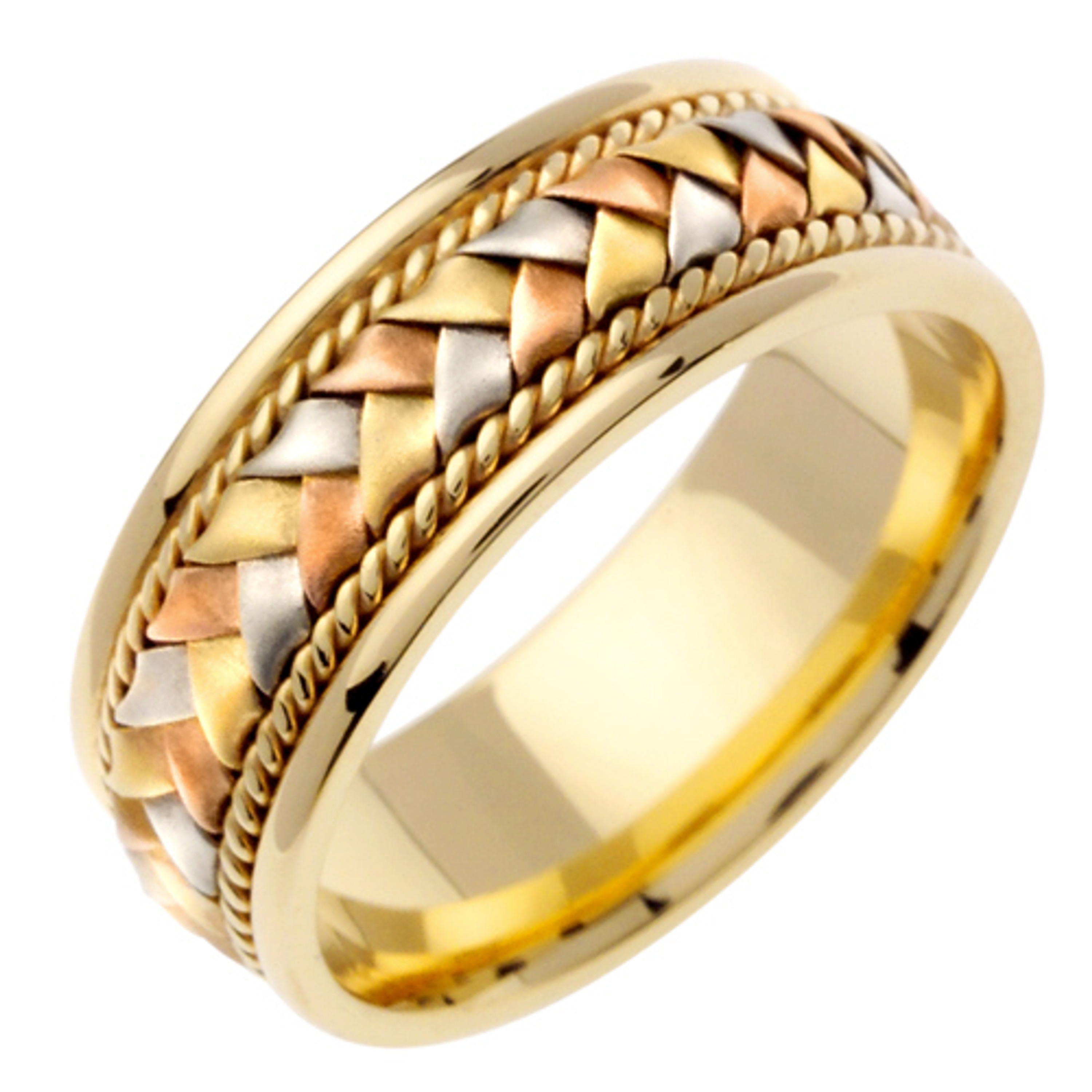 18k Braded Tri-color Gold 8.5mm Handmade Wedding Band 18k Braded Tri-color Gold 8.5mm Handmade Wedding Band