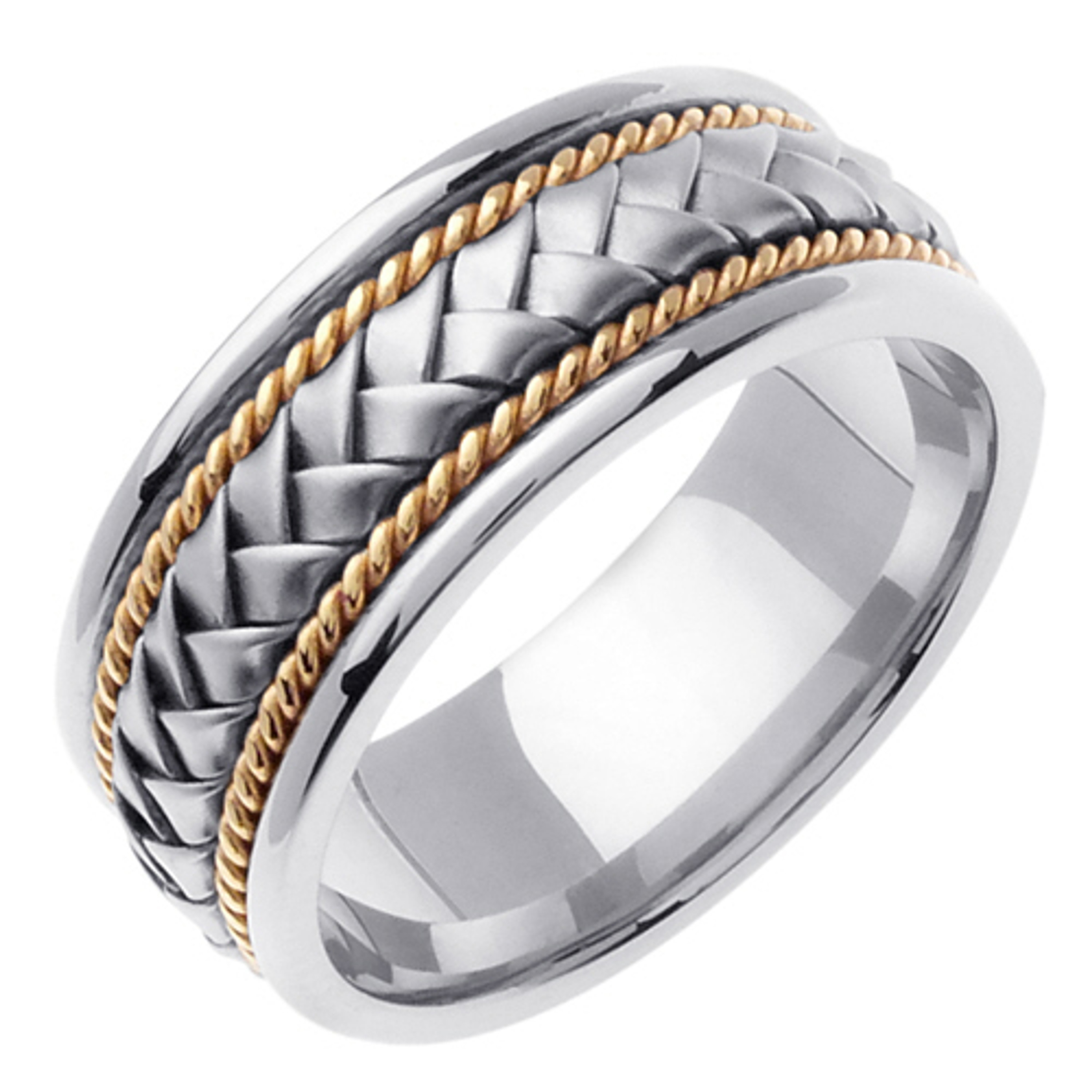 18k White Gold with Yellow accent. 8.5mm Wide Handmade Wedding Band 18k White Gold with Yellow accent. 8.5mm Wide Handmade Wedding Band