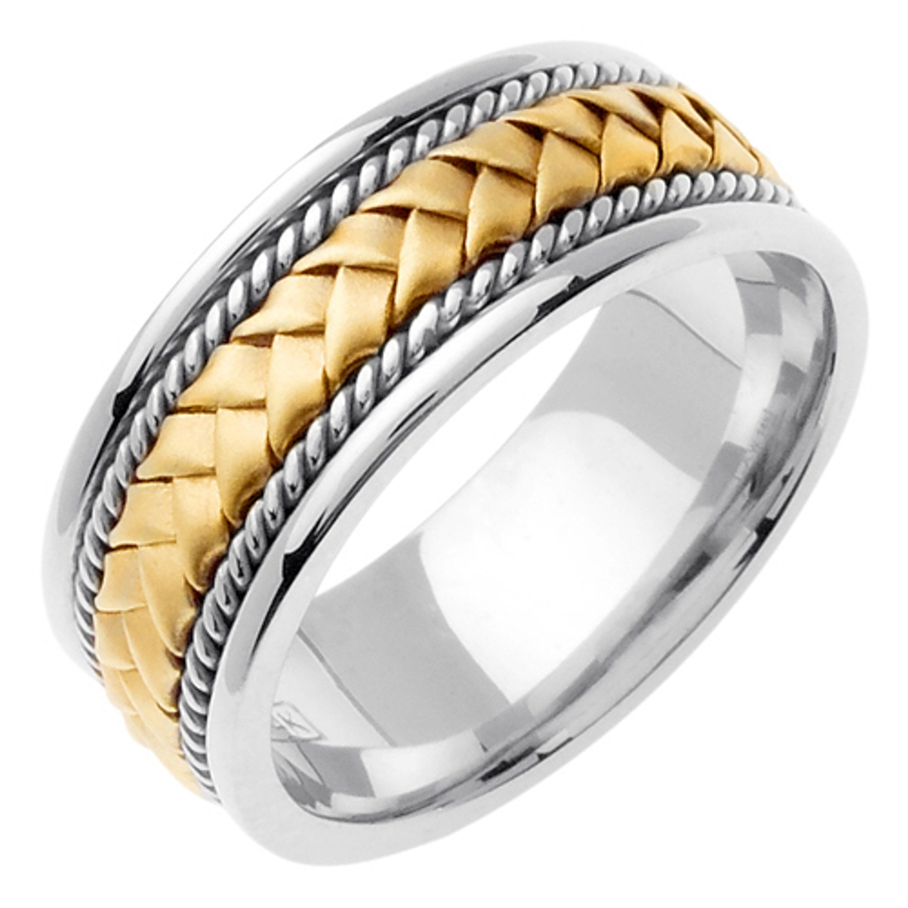 18k White Gold with a Yellow Gold center . 8.5mm Wide Handmade Wedding Band 18k White Gold with a Yellow Gold center . 8.5mm Wide Handmade Wedding Band