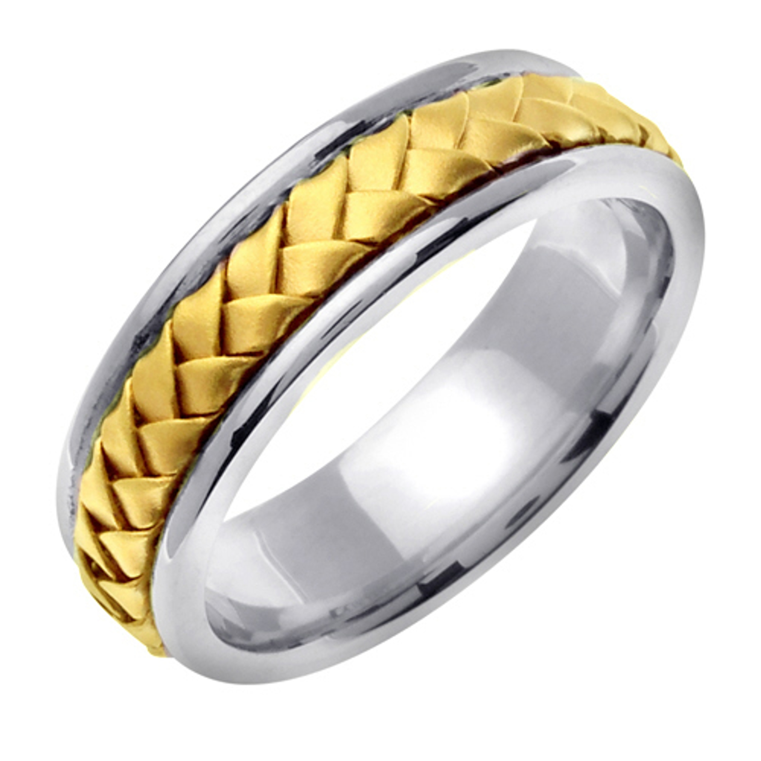 18k White Gold With yellow gold. 7mm Wide Handmade Wedding Band (146) 18k White Gold With yellow gold. 7mm Wide Handmade Wedding Band (146)