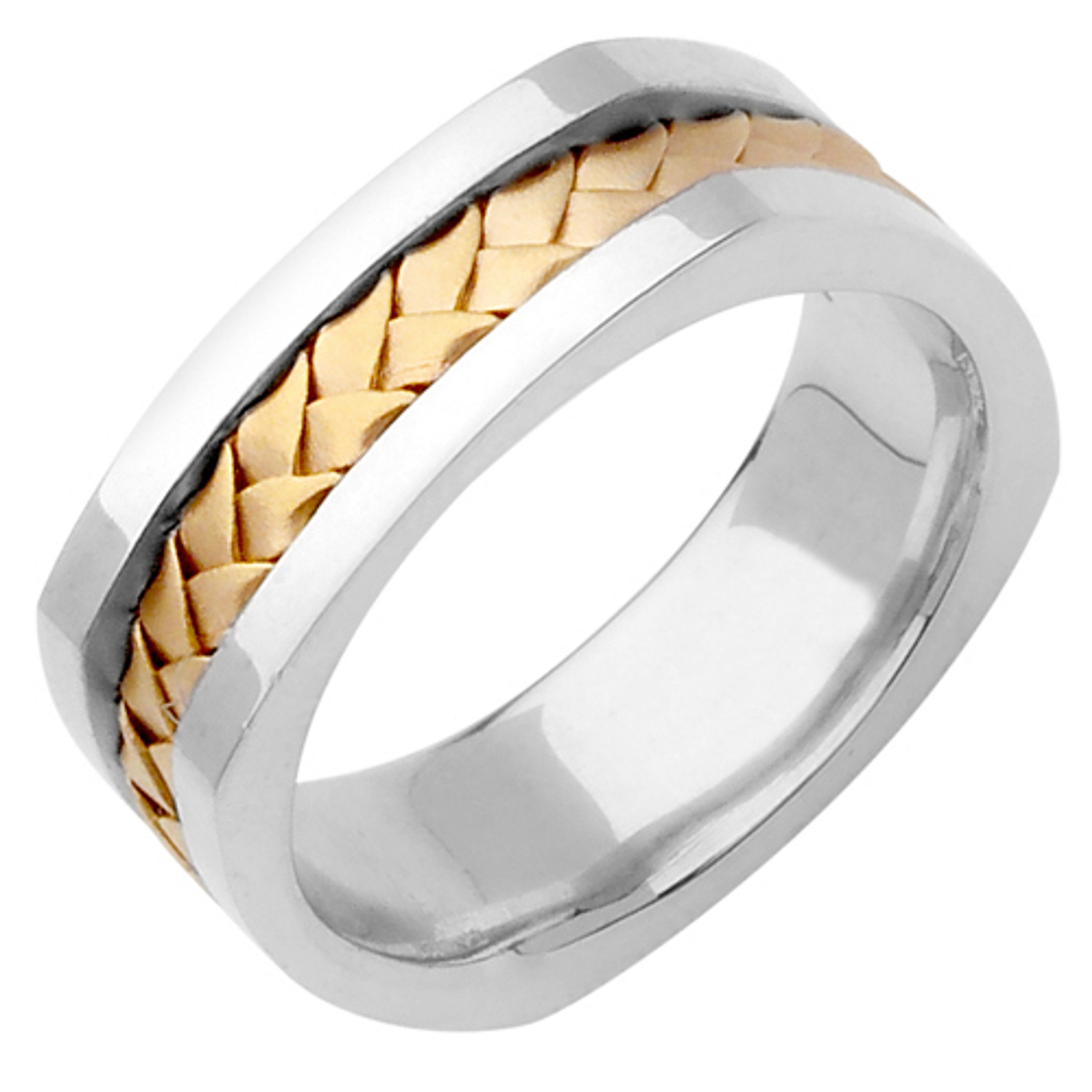 18k White Gold With yellow gold. 7.5mm Wide Handmade Wedding Band 18k White Gold With yellow gold. 7.5mm Wide Handmade Wedding Band