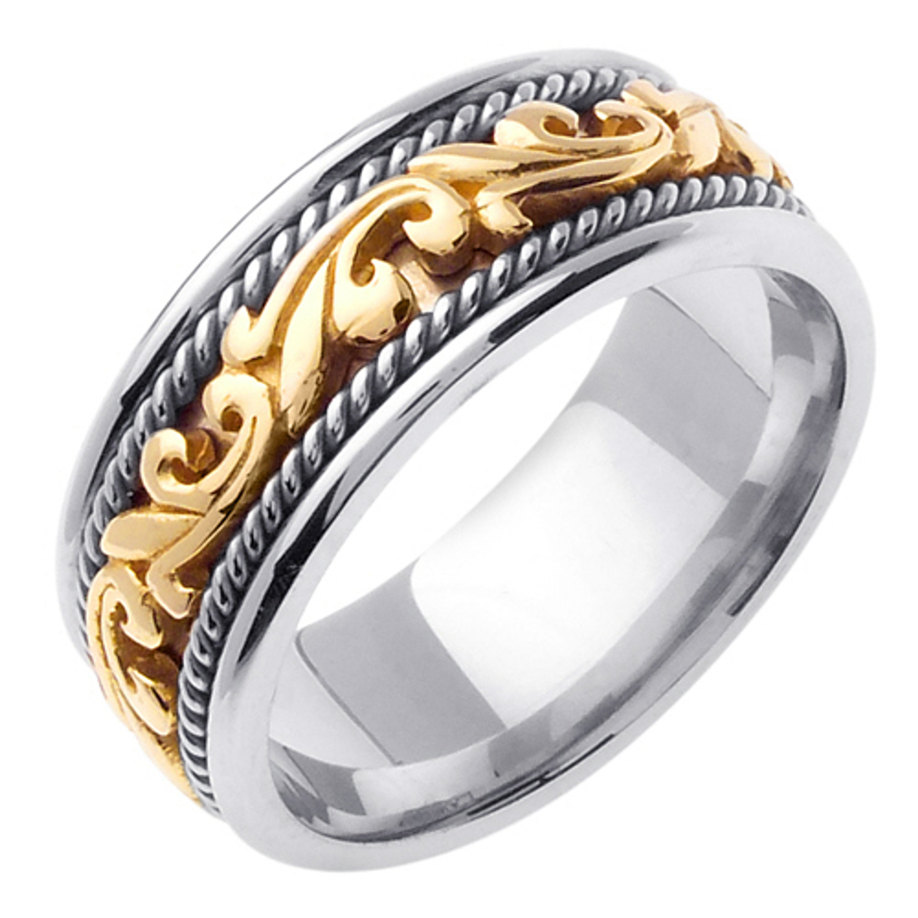 18k White Gold With yellow gold. 9mm Wide Handmade Wedding Band 18k White Gold With yellow gold. 9mm Wide Handmade Wedding Band