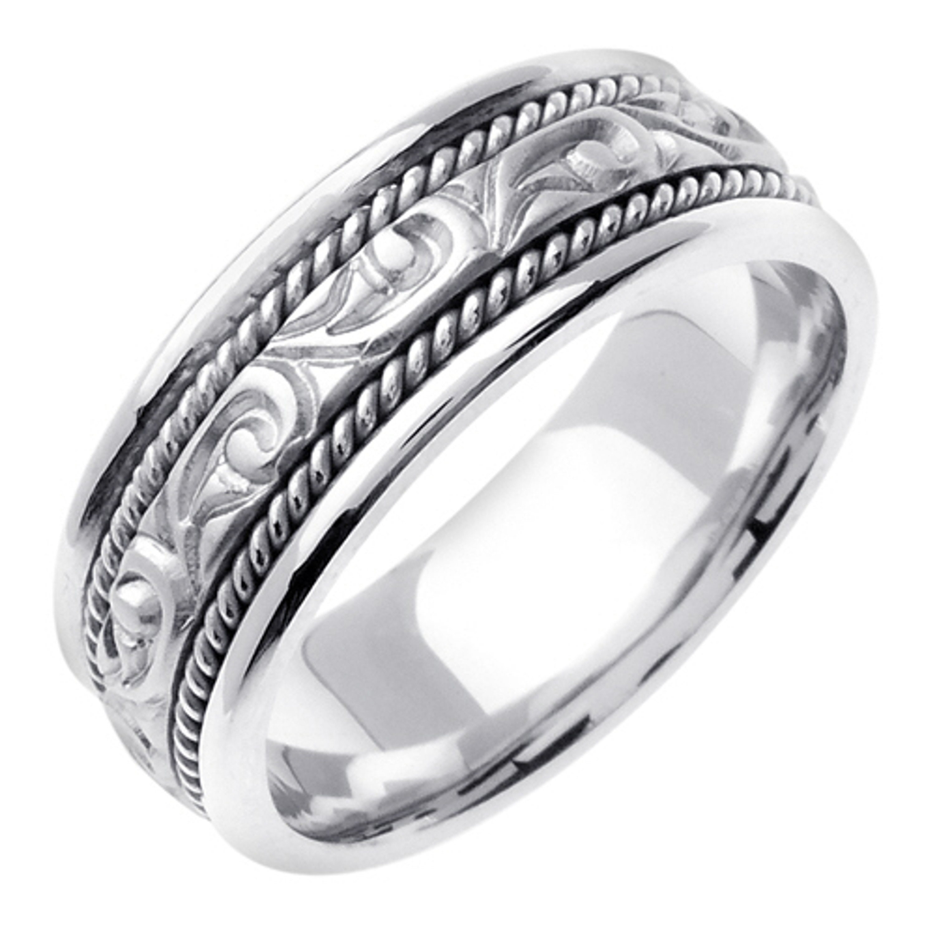 18k White Gold 7mm Handmade Wedding Band (234) 18k White Gold 7mm Handmade Wedding Band (234)