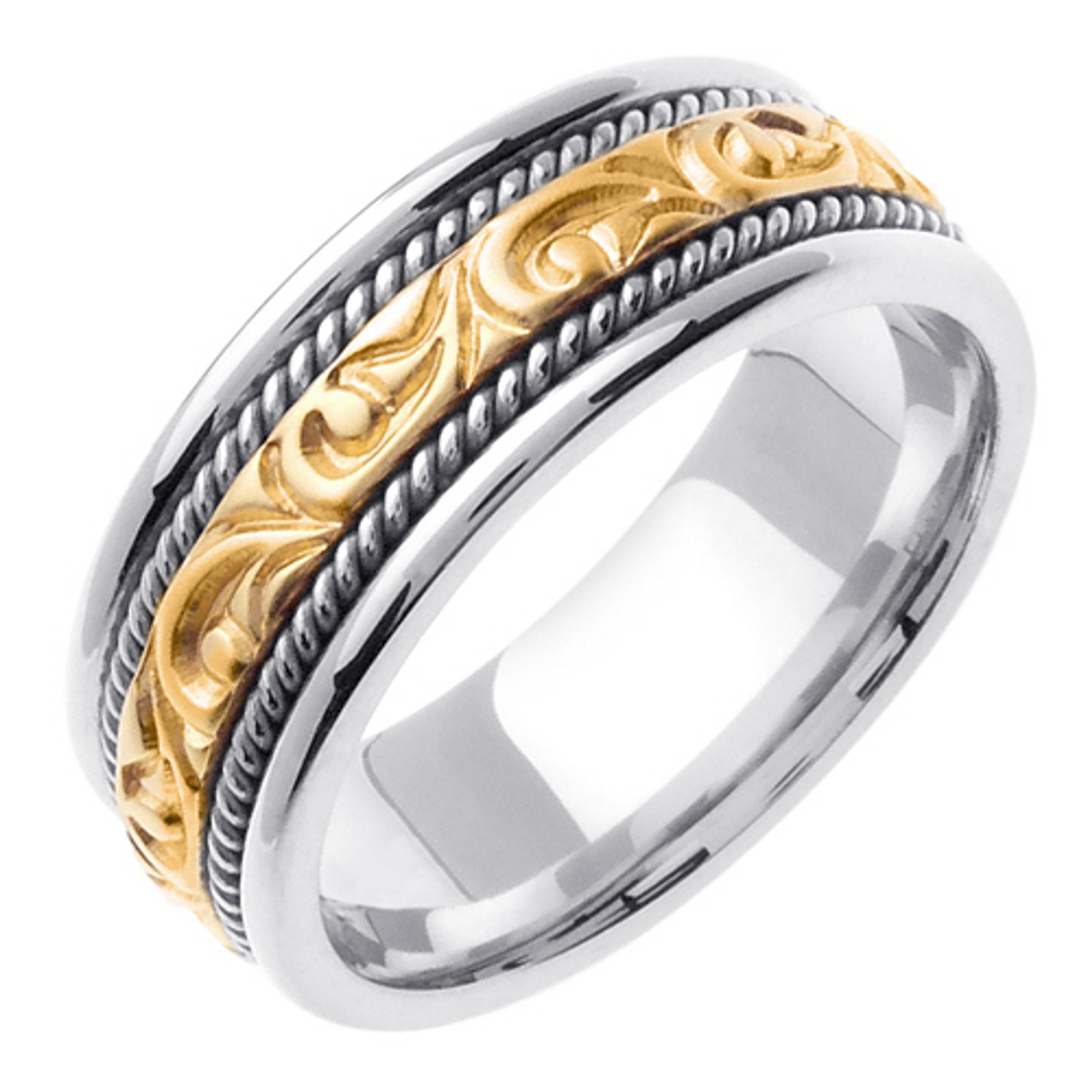 18k White Gold With yellow gold. 7mm Wide Handmade Wedding Band (235) 18k White Gold With yellow gold. 7mm Wide Handmade Wedding Band (235)