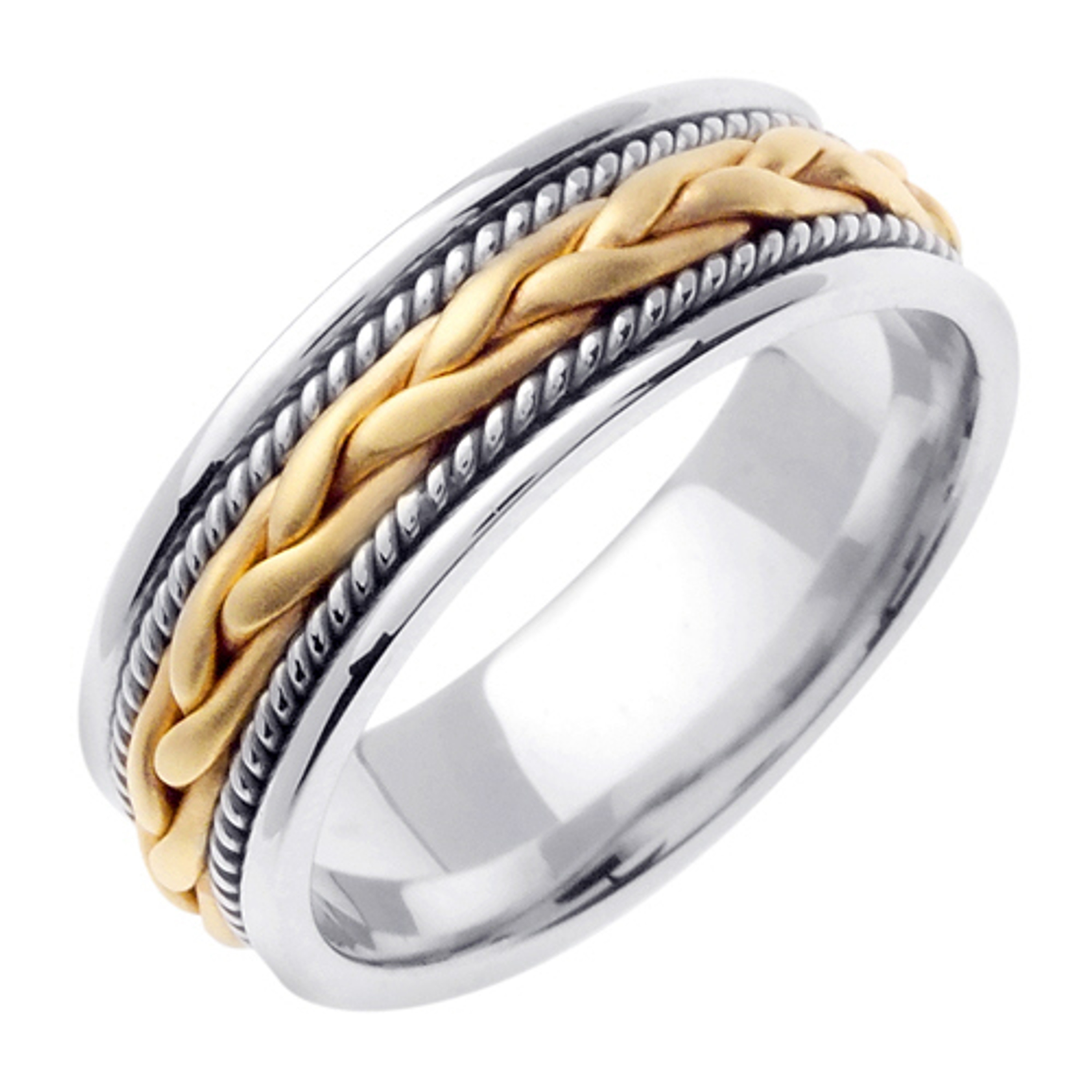 18k White Gold With yellow gold. 7mm Wide Handmade Wedding Band (330) 18k White Gold With yellow gold. 7mm Wide Handmade Wedding Band (330)