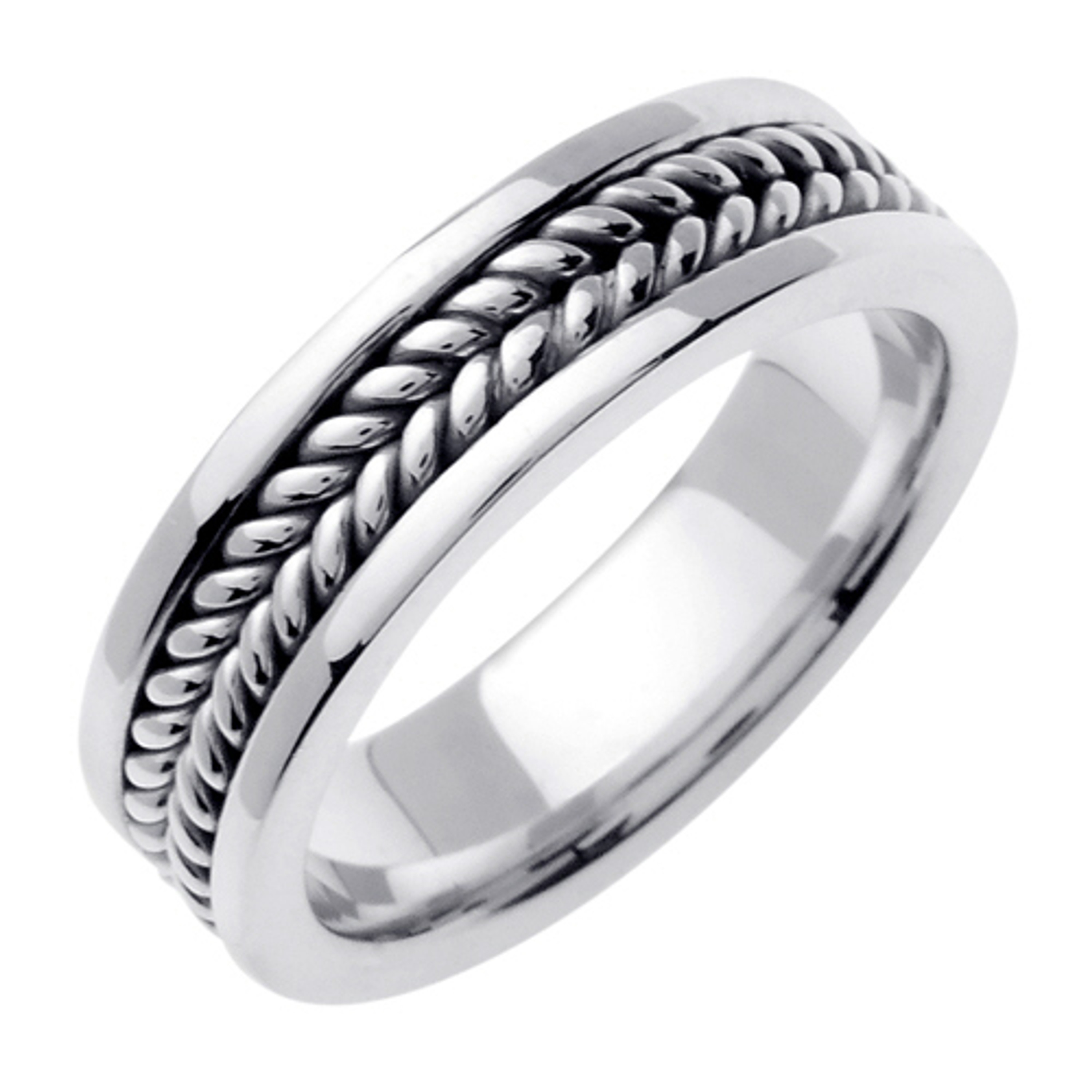 18k White Gold 6mm Handmade Chevron Pattern Wedding Band 18k White Gold 6mm Handmade Chevron Pattern Wedding Band