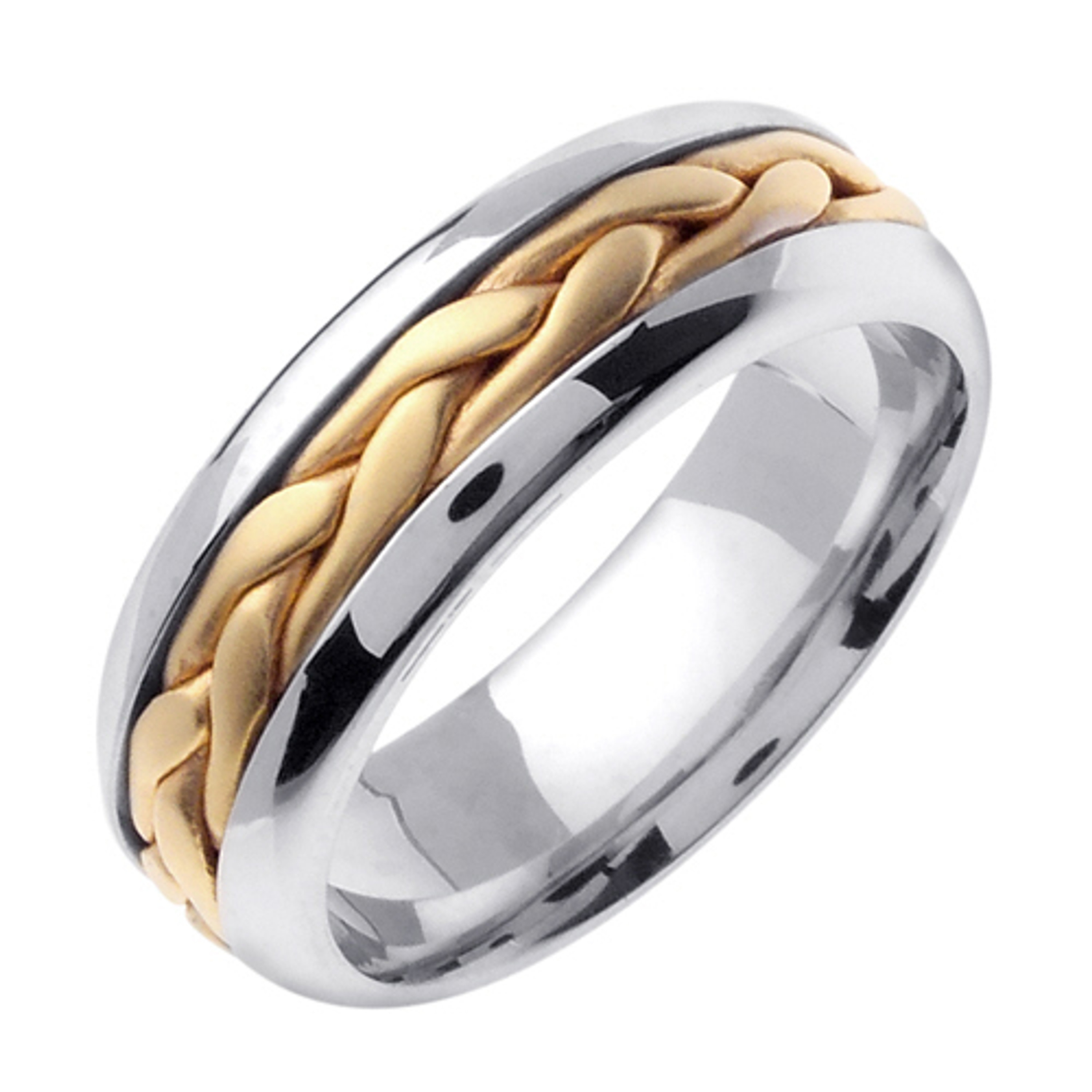 18k White Gold With yellow gold. 7mm Wide Handmade Wedding Band (346) 18k White Gold With yellow gold. 7mm Wide Handmade Wedding Band (346)