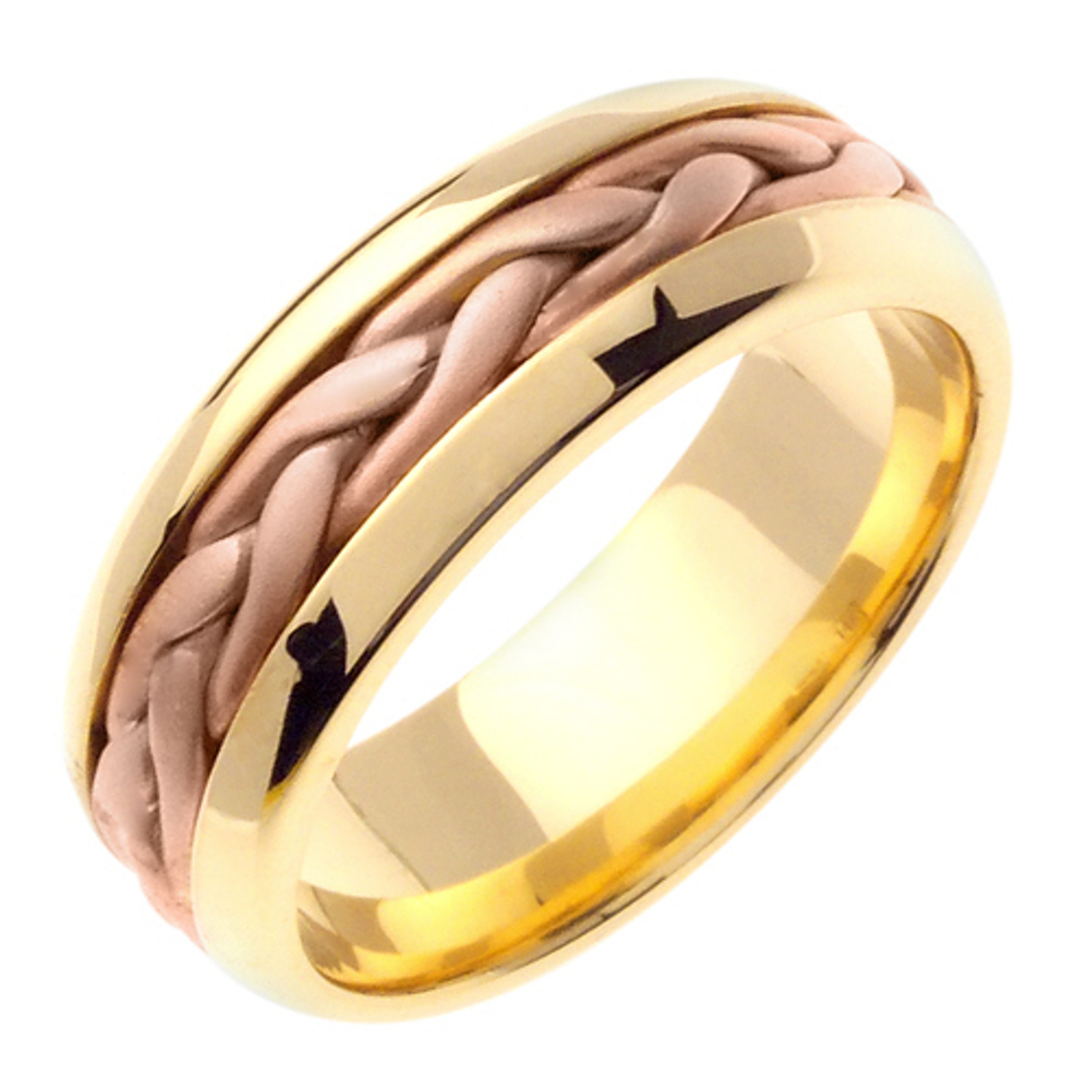 18k Yellow Gold with Rose Gold. 7mm Wide Handmade Wedding Band 18k Yellow Gold with Rose Gold. 7mm Wide Handmade Wedding Band