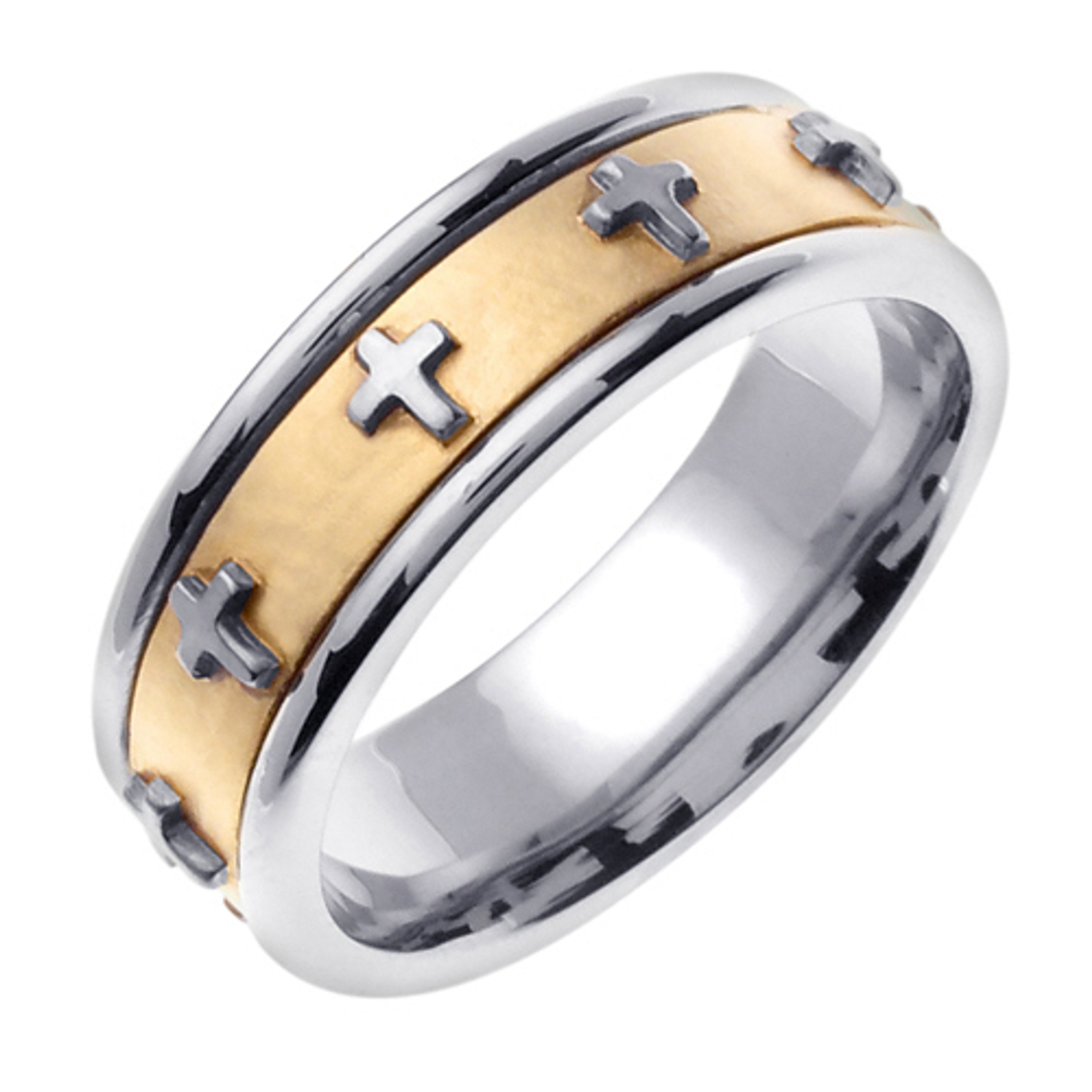 18k Two Tone Gold 7mm Cross Pattern Wedding Band 18k Two Tone Gold 7mm Cross Pattern Wedding Band