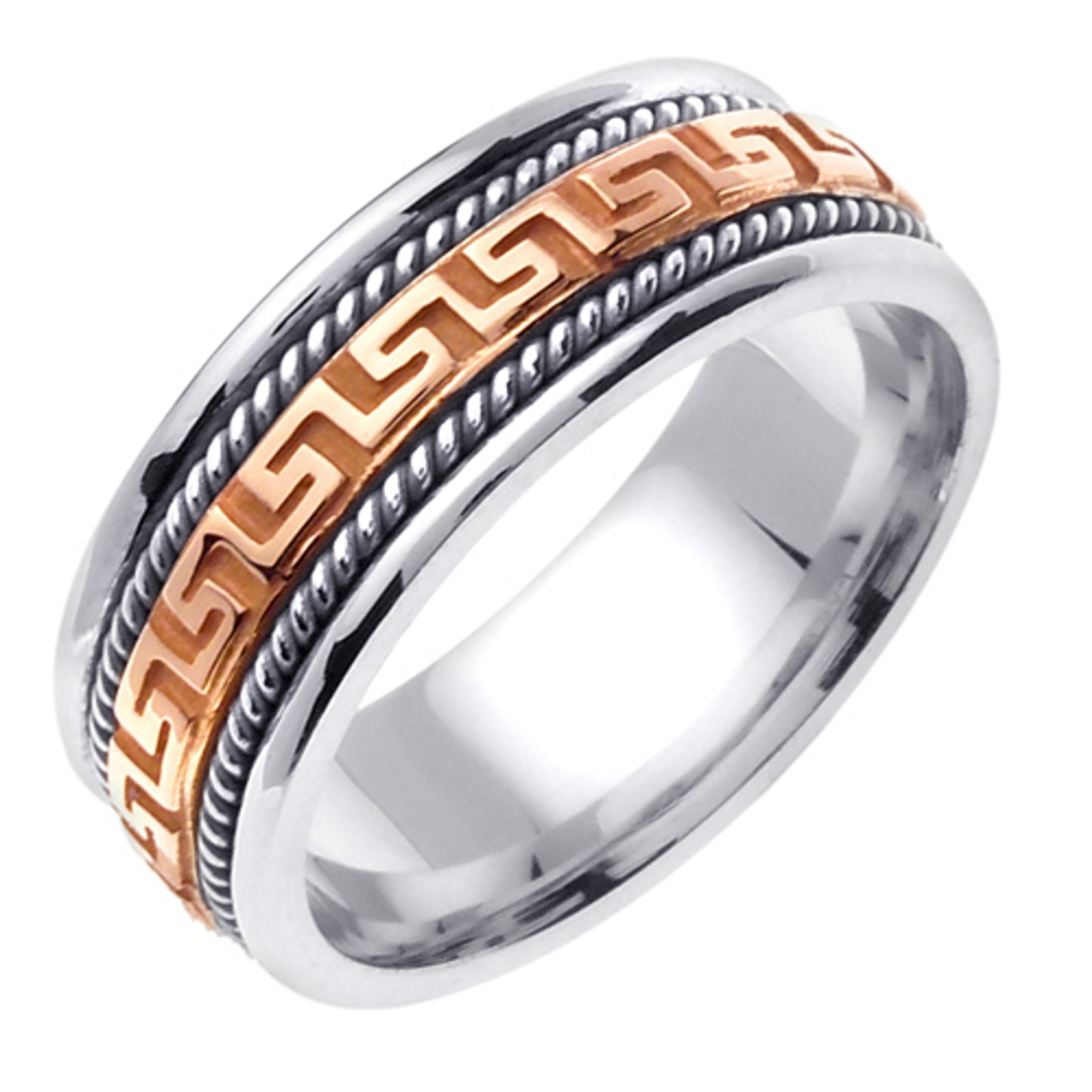18k Two Tone Gold 8mm Greek Key Desing Wedding Band 18k Two Tone Gold 8mm Greek Key Desing Wedding Band