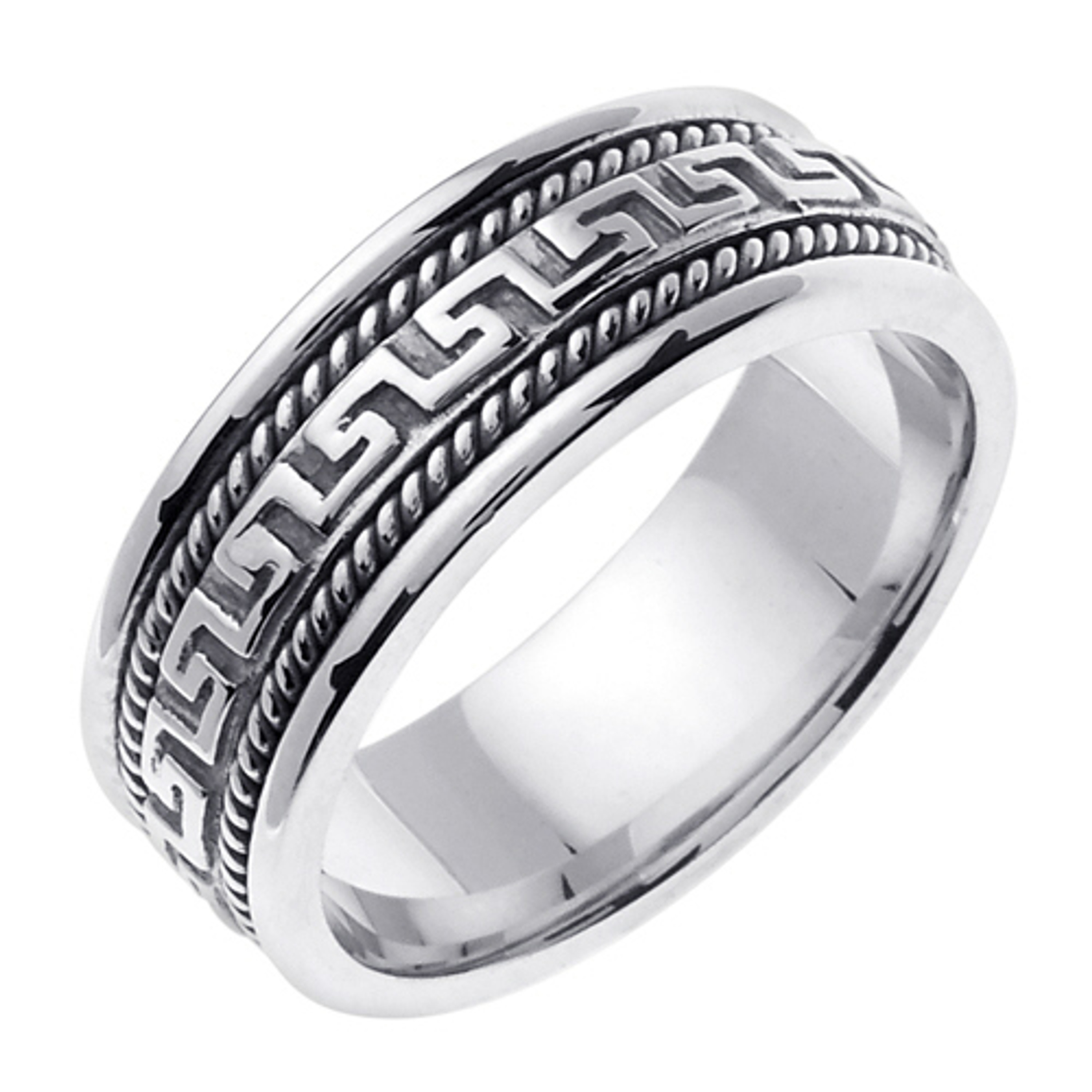 18k White Gold 8mm Greek Key Design Wedding Band 18k White Gold 8mm Greek Key Design Wedding Band